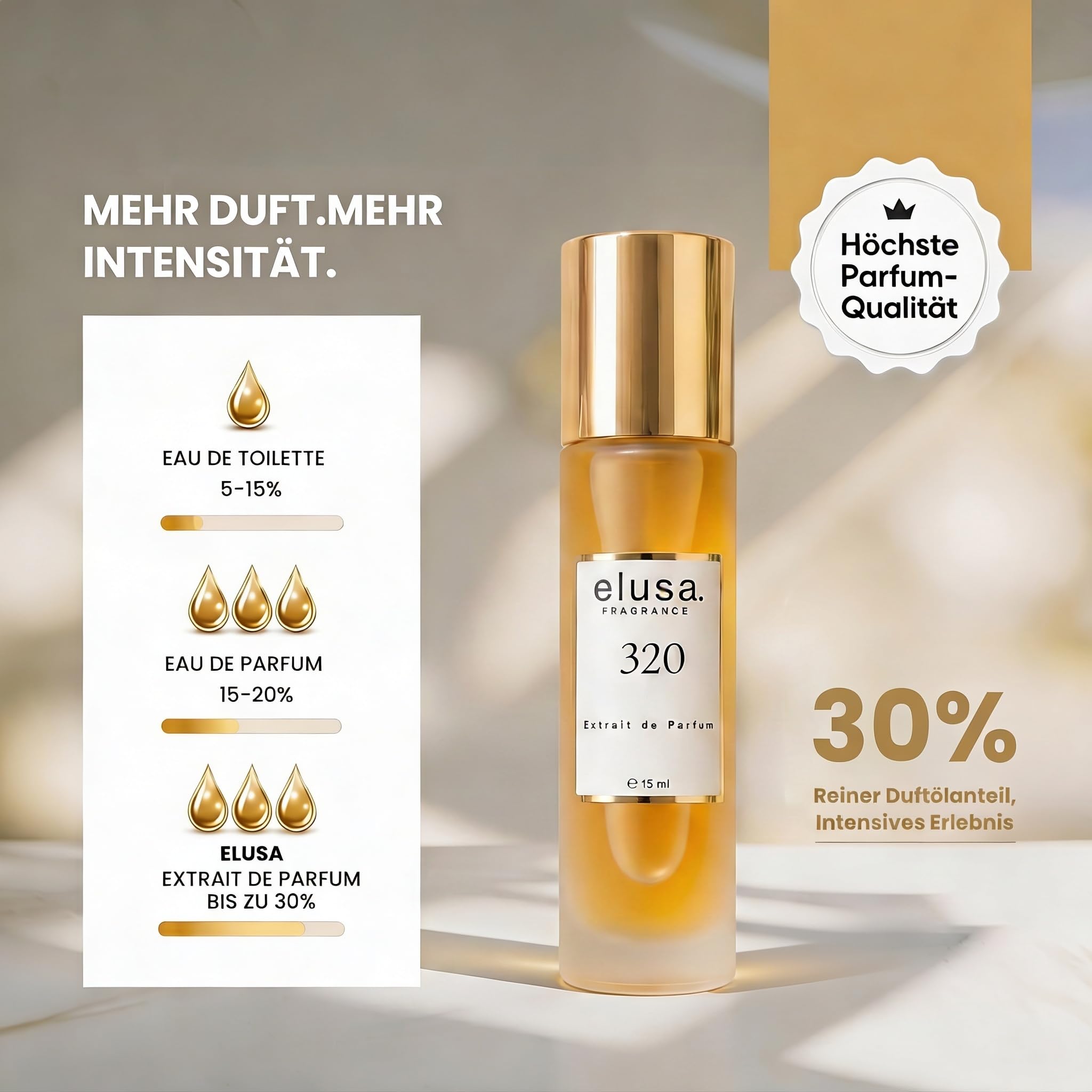 Elusa Fragrance 320 Extrait de Parfum 15ml – Unisex Parfum Damen Herren – Süßer Kirsch Duft mit Mandel & Tonkabohne – Fruchtig, Gourmand & Langanhaltend
