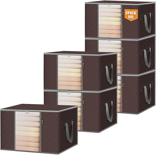 Miniatura 25 de BALEINE Paquete de 6 bolsas de almacenamiento de ropa, contenedores de almacenamiento de 16 galones con asa reforzada, cremallera resistente,