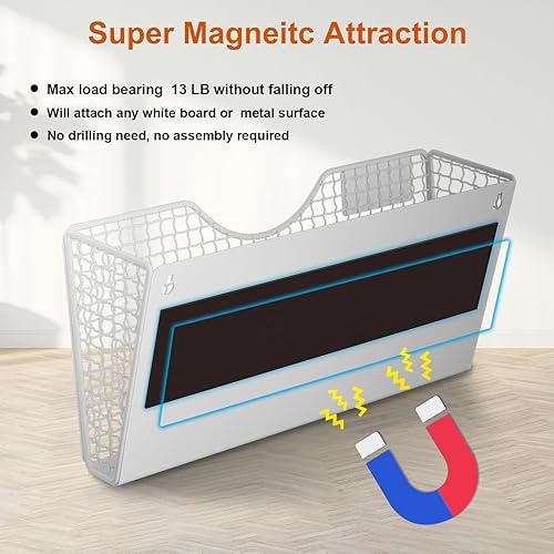 Miniatura 2 de MFTEK Soporte magnético para archivadores, 3 bolsillos individuales, carpeta de archivos de malla para montaje en pared, sin perforar, organizador