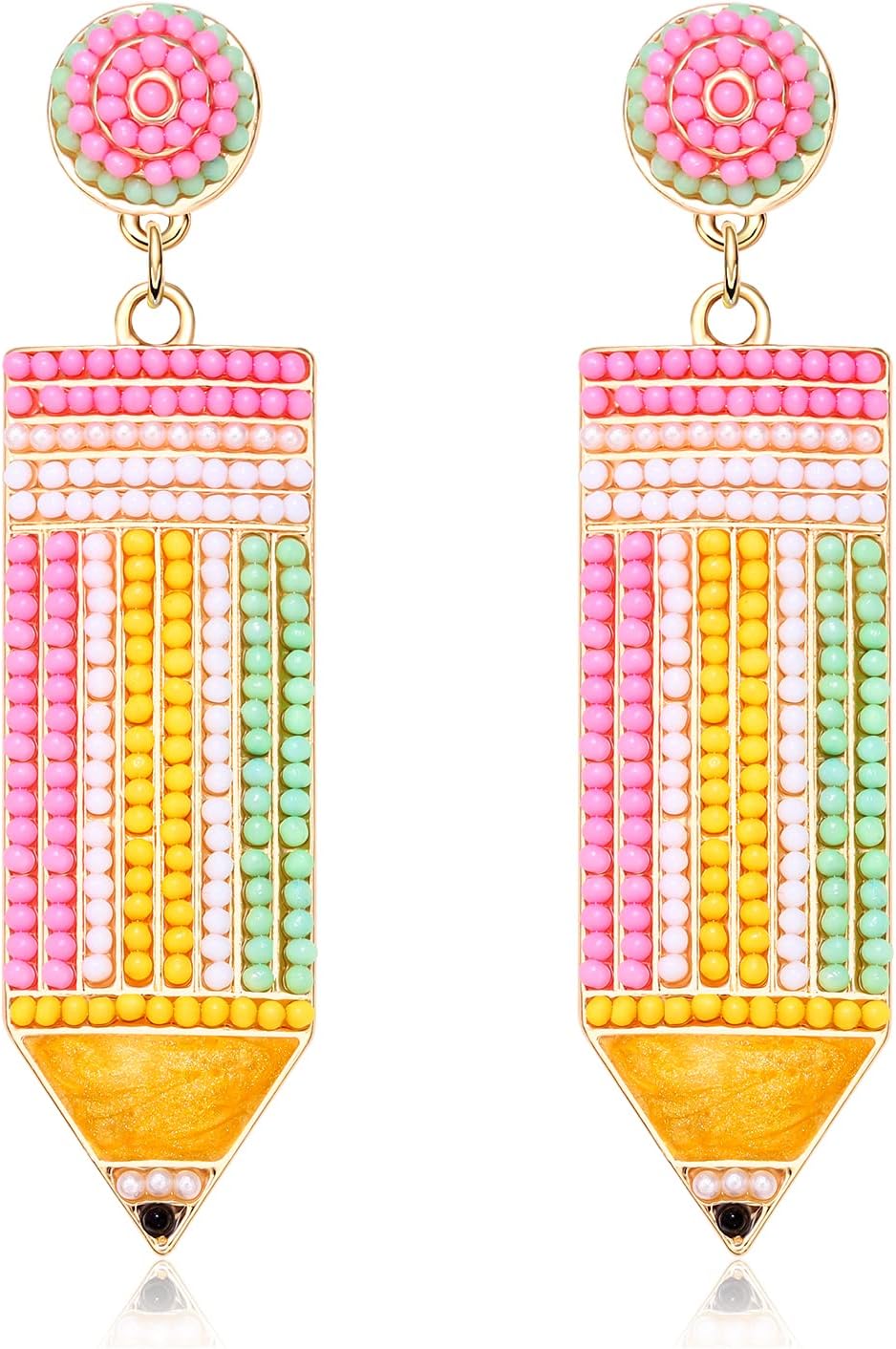 Boderier Teacher Earrings Beaded Teacher Pencil Book Drop Dangle Earrings Teacher Appreciation Gifts Back To School Jewelry