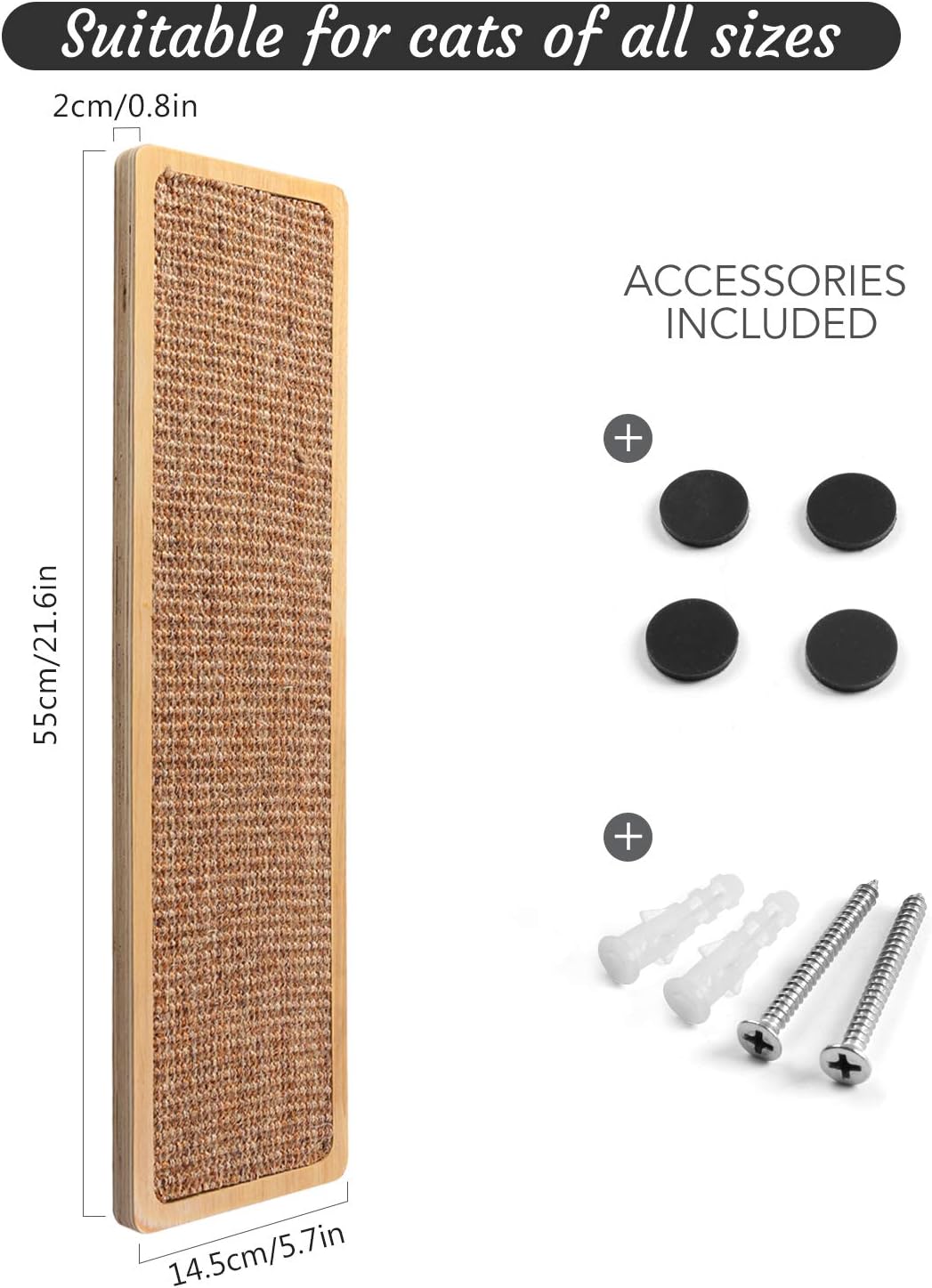 Odoland Wall Mounted Sisal Cat Scratching Post with Cat Wand, Indoor Wooden Natural Sisal Scratcher Board for Kitty, Modern and Cnte Wall Furniture Scratch Deterrent Pad for Cats