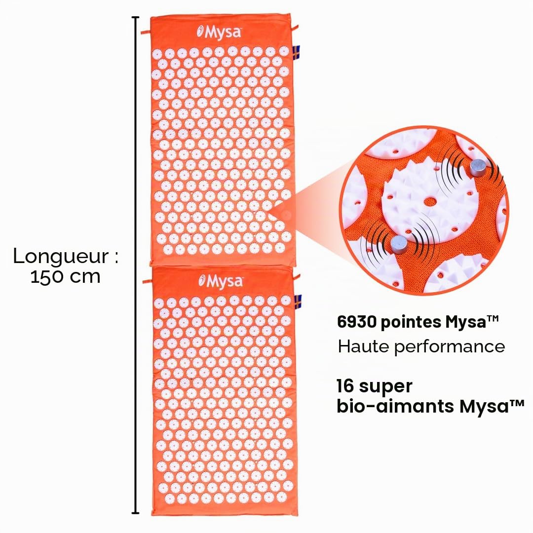 MAGNETIC MYSA XXL: LE PLUS GRAND TAPIS D'ACUPRESSION + MAGNÉTOTHÉRAPIE: 150 CM! EFFET THÉRAPEUTIQUE MAX|MULTIPLES PROBLÈMES|100% DU CORPS: 13.860 POINTES+32 BIOAIMANTS! TESTÉ CLINIQ.+5 SACS/TUTORIELS