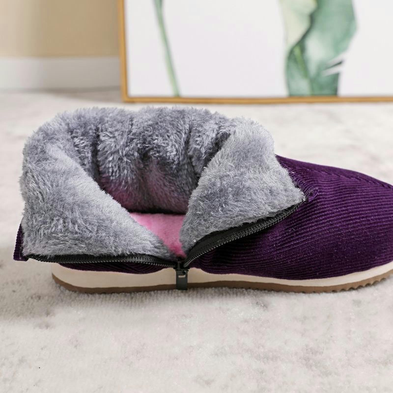 Zapatillas Fiesta De Fieltro Difuso De Las Mujeres Espuma De Memoria Cerrada Damas con Forro De Goma Anti-Deslizamiento De Revestimiento Cálido-jujube Rojo-42 Yardas