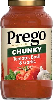 Prego Chunky Tomato Basil Garlic Pasta Sauce 23.75oz Jar - Vegan Gluten-Free Thick Italian Red Sauce