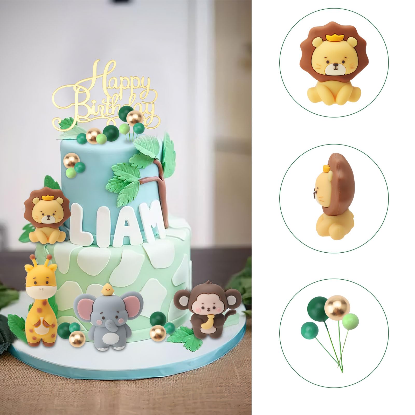 22-teilige Tortendeko Safari Tiere – Geburtstag Cake Topper Für 7-jährige Kinder, Dschungel-Motiv