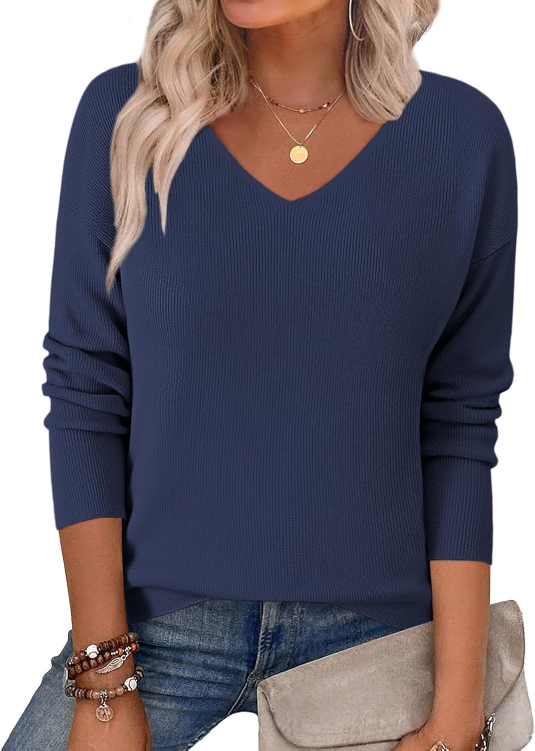 Zeagoo Women's 2025 Fall Sweaters Long Sleeve V Neck Knit Pullovers Business Casual Sweater Tops