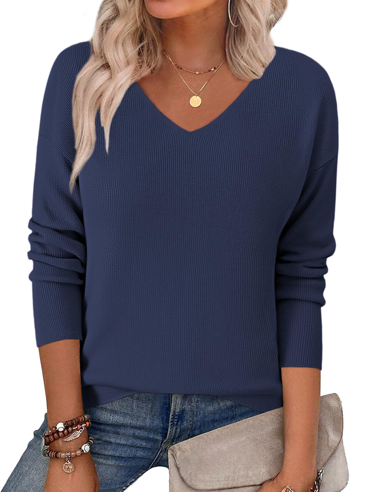 Zeagoo Womens 2026 Fall Sweaters Long Sleeve V Neck Knit Pullovers Business Casual Sweater Tops
