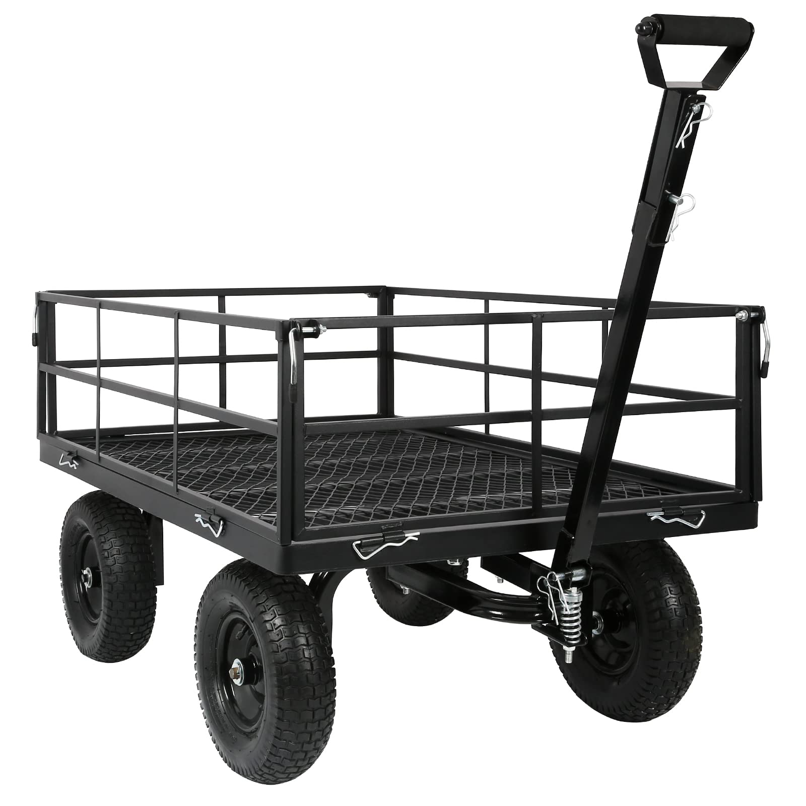 BILT HARD 1200 Lbs Capacity Steel Yard Garden Cart, Heavy Duty Carts and Wagons with 2-in-1 Handle, Removable Sides and 13-in Tires