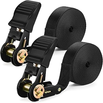 Ratchet Tie Down Straps, Heavy Duty, 6M x 25MM, 2 Pack/Black | 800KG Break Strength, Tie Down Straps with Cam Buckle, Cargo straps for Motorcycles/Car/Trailer/Household