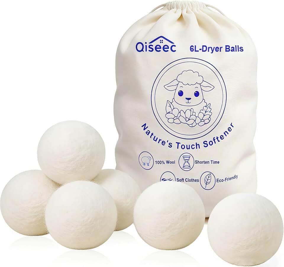 Wool Dryer Balls 6-Pack L - Natural Reusable Laundry Fabric Softener, Reduces Wrinkles &amp; Drying Time, Hypoallergenic, Leaves Fabrics Naturally Soft and Fluffy