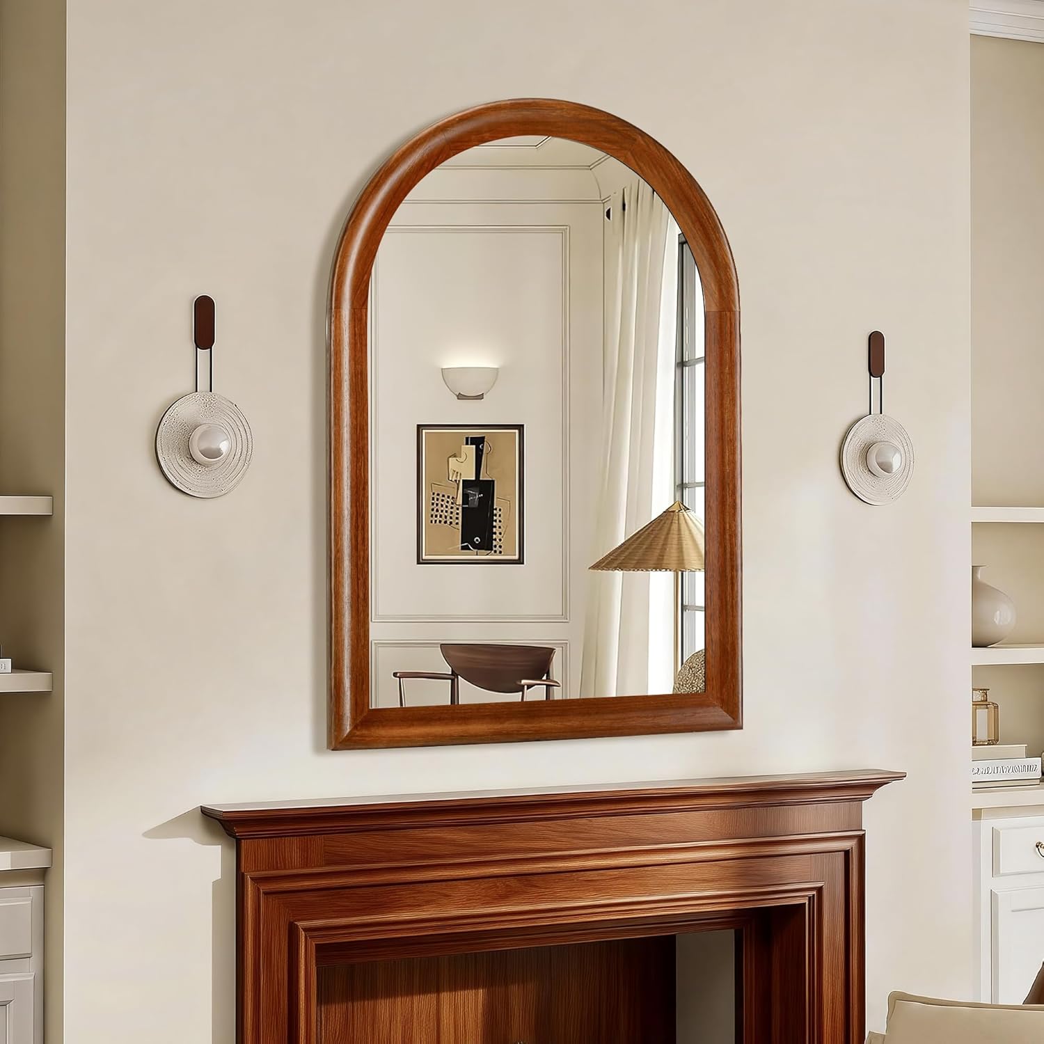 Tanmicoshomy Wood Bathroom Mirror 24x36 Inch,Rustic Wall Mirrors with Shatter-Proof Glass for Living Room, Bedroom or Entryway(Walnut)