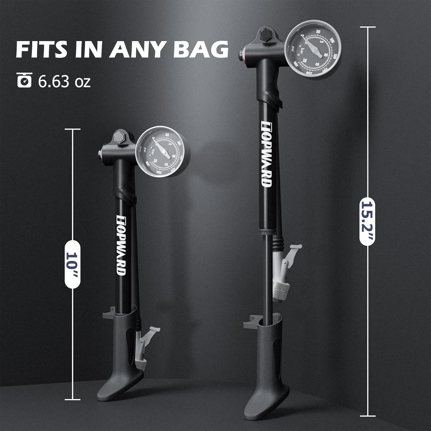 MTB Shock Pump 300 PSI, High Pressure Mountain Bikes Pump for Air Fork & Rear Suspension - Lightweight & Portable