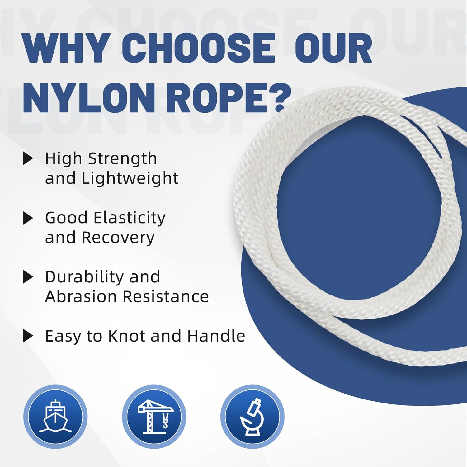 NEWSEED 100 Ft 1/2 Inch Nylon Rope – Multipurpose Heavy Duty Utility Rope for Indoor & Outdoor Use, Strong and Abrasion Perfect for Clothesline, Camping Hiking, Flag Line, Swing, Crafting (White)