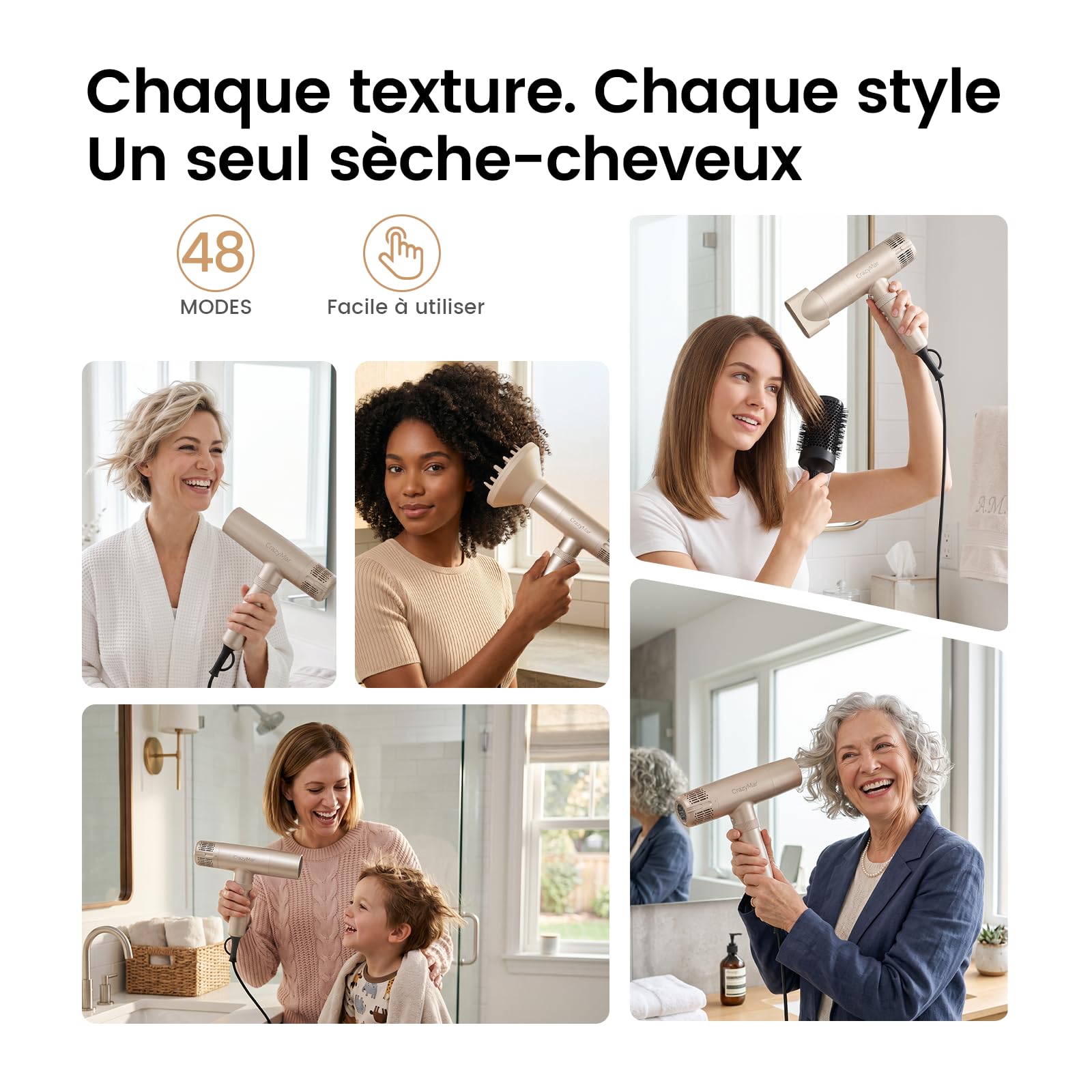 CrazyMar Sèche-Cheveux Professionnel, Séchage 8X plus Rapide