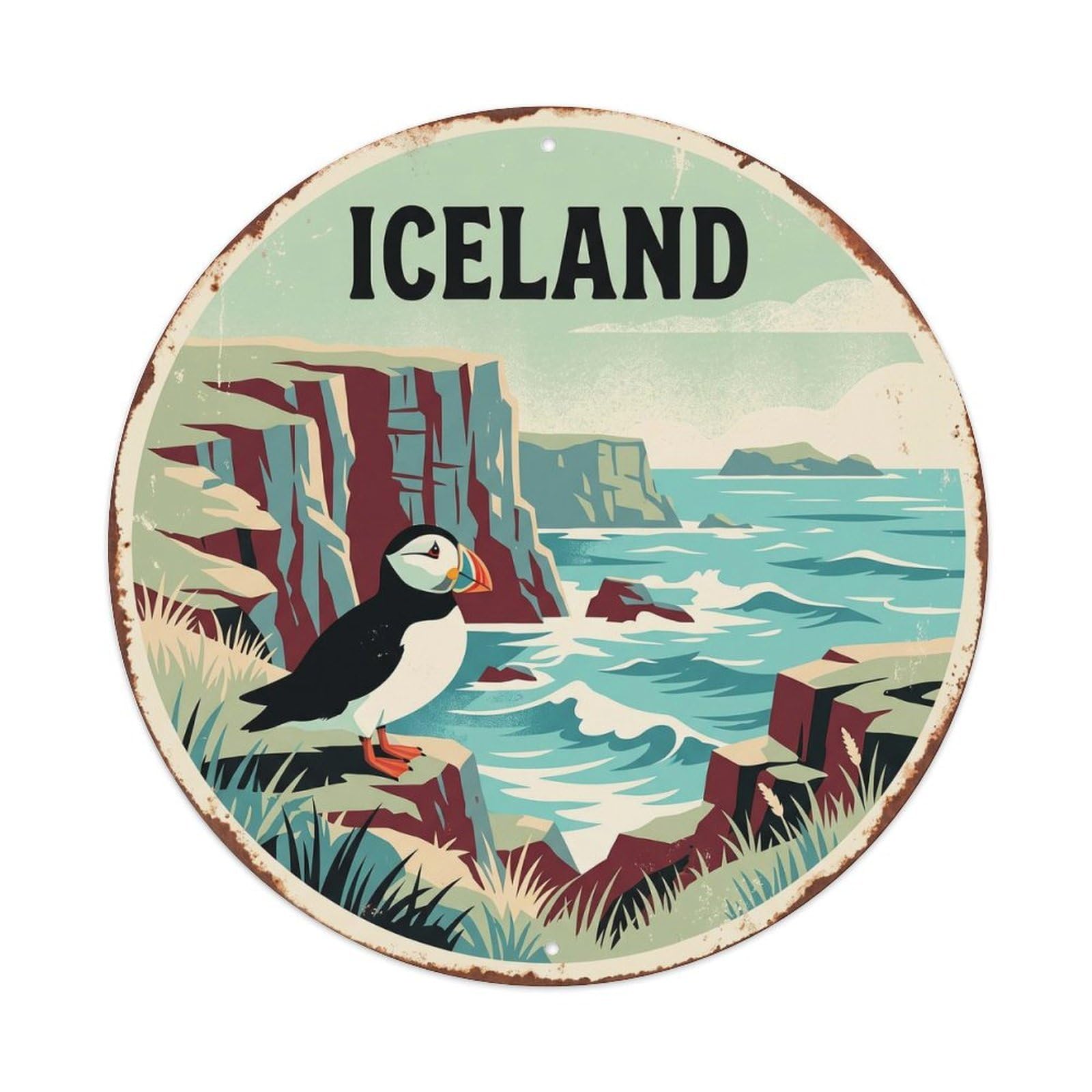 Iceland Puffin Coastal Cliff Metal Tin Sign