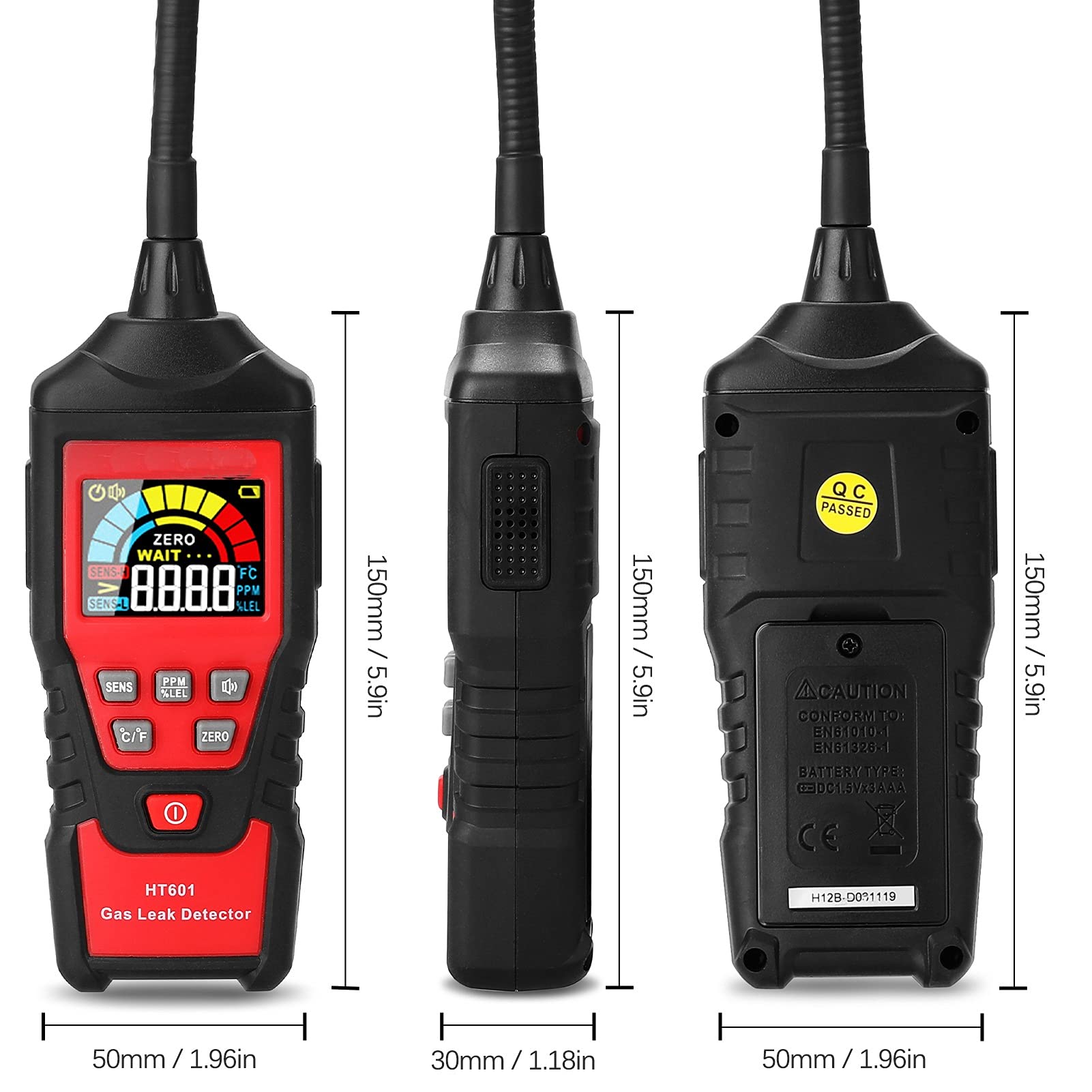 Detector de Gas Natural Detector de fugas de gas analizador de gas digital Ppm Medidor inflamable y inflamable Tester Natural Sound y alarma de luz Ht601a ht601b 9999 ppm con alta sensibilidad(HT601A)