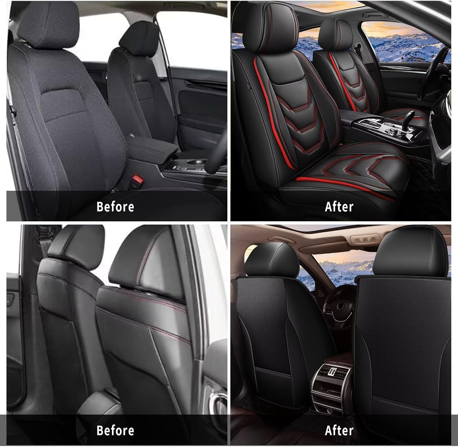 Car Seat Covers for Kia Sorento 2007-2025: 2 Front Seats Leather Seat Cover - Full Coverage Seat Cushion for Various Occasions - Commuting Travel Shopping for Comfort Seekers（Black&Red