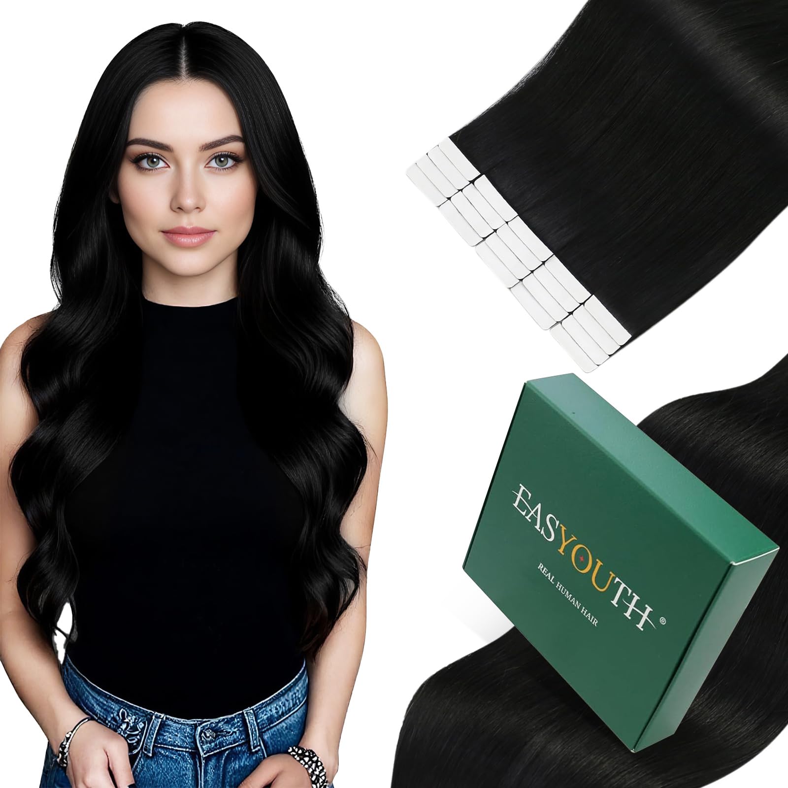 Easyouth Tape Extensions Echthaar Glatt Menschliches Haar