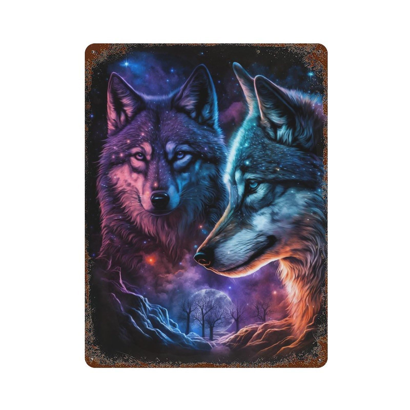 Galactic Wolf Duo -2 Retro Metal Sign 15.7"x11.8", Old School Wall Decor for Garage, Pub Or Kitchen