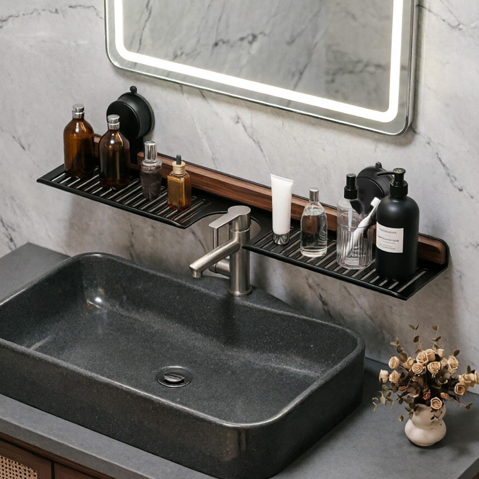 Spülbeckenablage Über Dem Wasserhahn Saugnapf Wasserhahn-Seifenhalter | Ablage Für Waschbecken Und Arbeitsplatte für Badezimmer, Dusche, Küche, Arbeitsplatte, Wohnung, Wohnheim,
