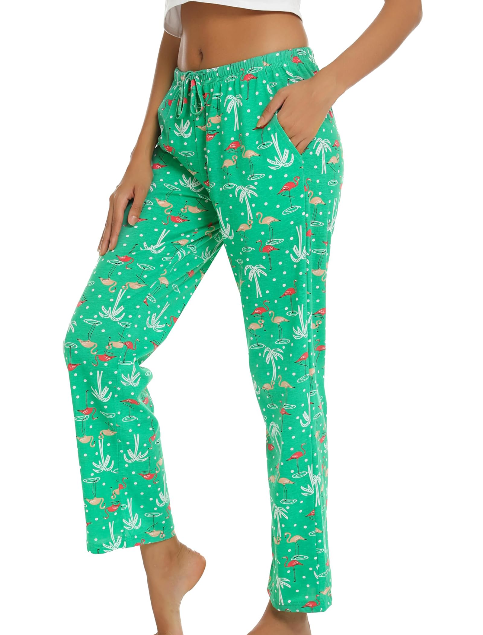 MIA LUCCE Pyjama Hose Schlafanzughose Damen Lang Bequeme Pyjama Hosen Relaxhose Haushose Damen mit Taschen Kordelzug S-XXL