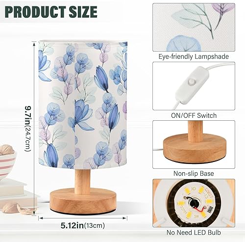 Miniatura 3 de Table Lamp Small Bedside Lamp Bright Transparent Blue Magnolia Eucalyptus Leaves Table Lamp for Kids Farm