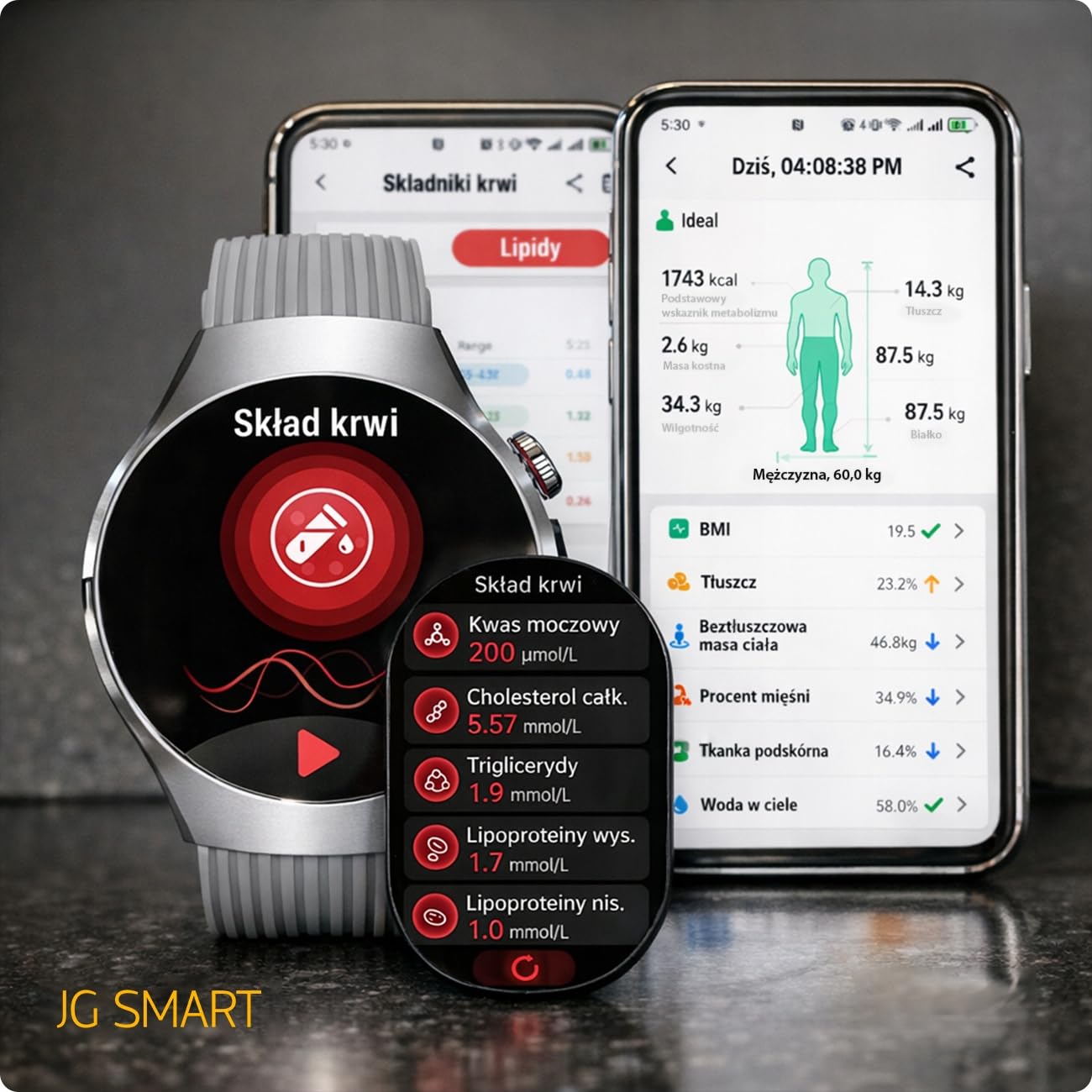 Smartwatch Zegarek Męski Pomiar EKG HRV BMI GLUKOZA CIŚNIENIE PULS Menu PL
