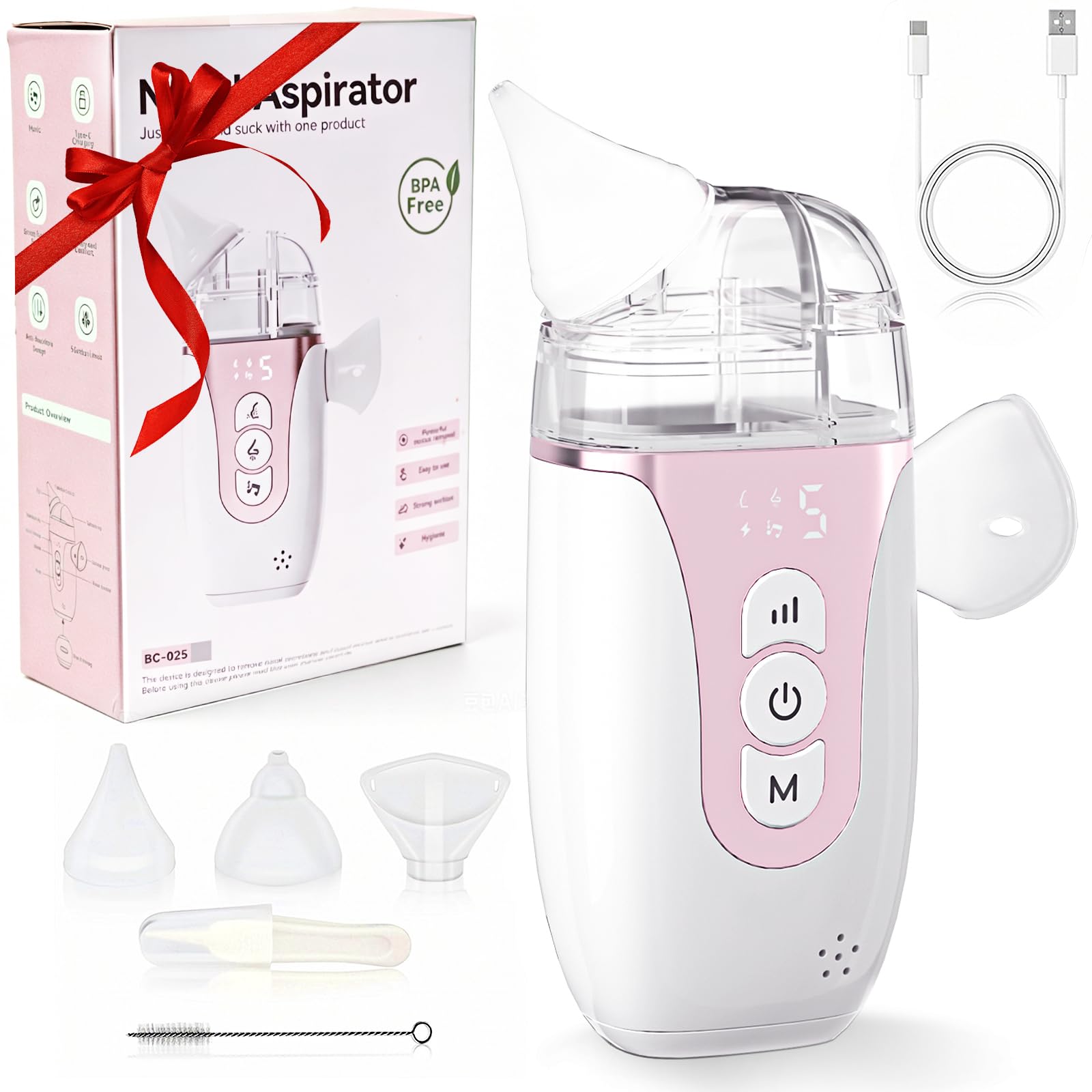 FOLAI Nasal Aspirator for Baby, 2-in-1 Electric Nose Sucker with Suction & Mist, 65kPa Hospital-Grade Suction, 5 Adjustable Suction Levels, 1500mAh Battery, USB Charging