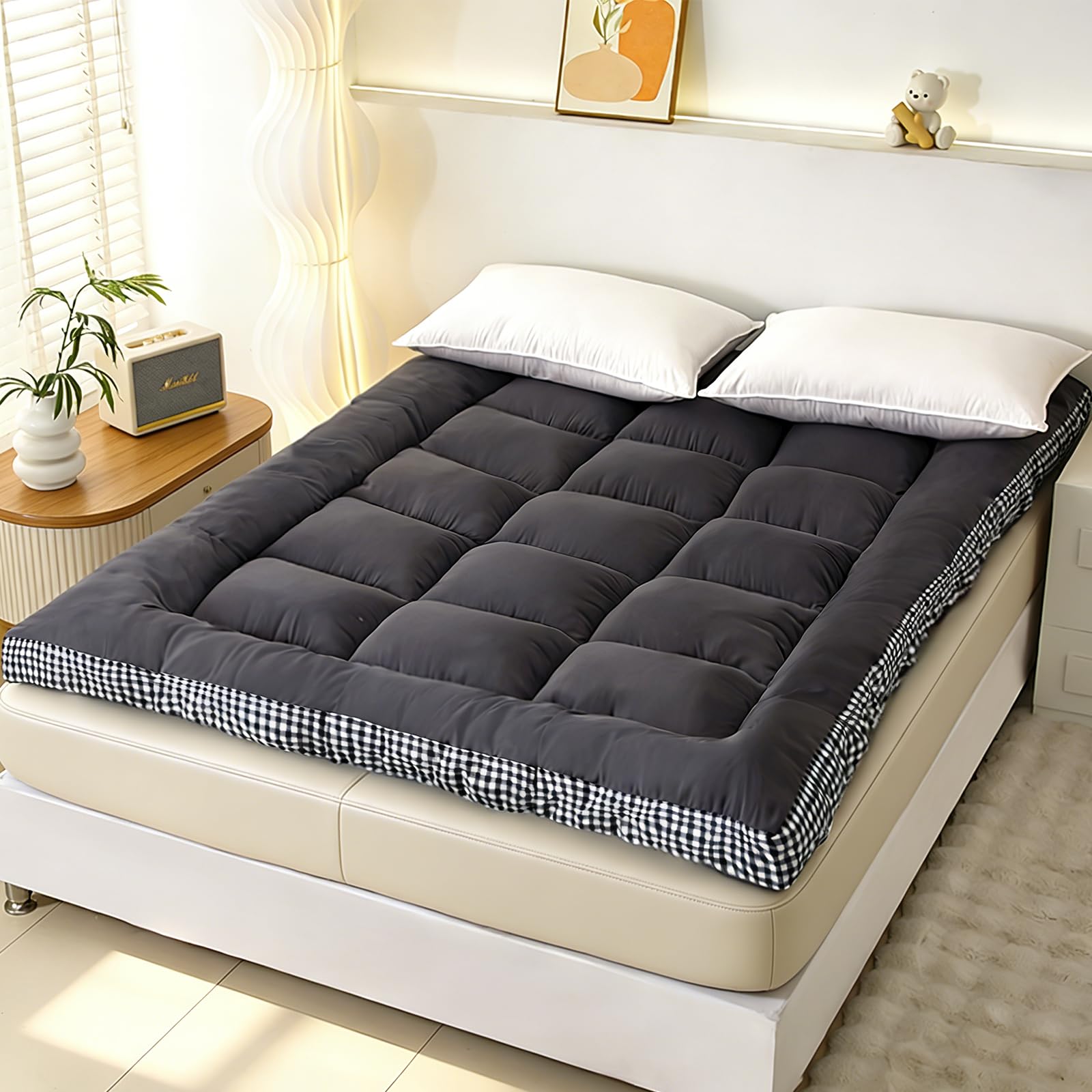 Wamhotter Mattress Toppers - Thicken Soft Sleeping Mattress, Breathable Pillow Top Mattress Pad for Back Pain Relief (Gray, Super King)