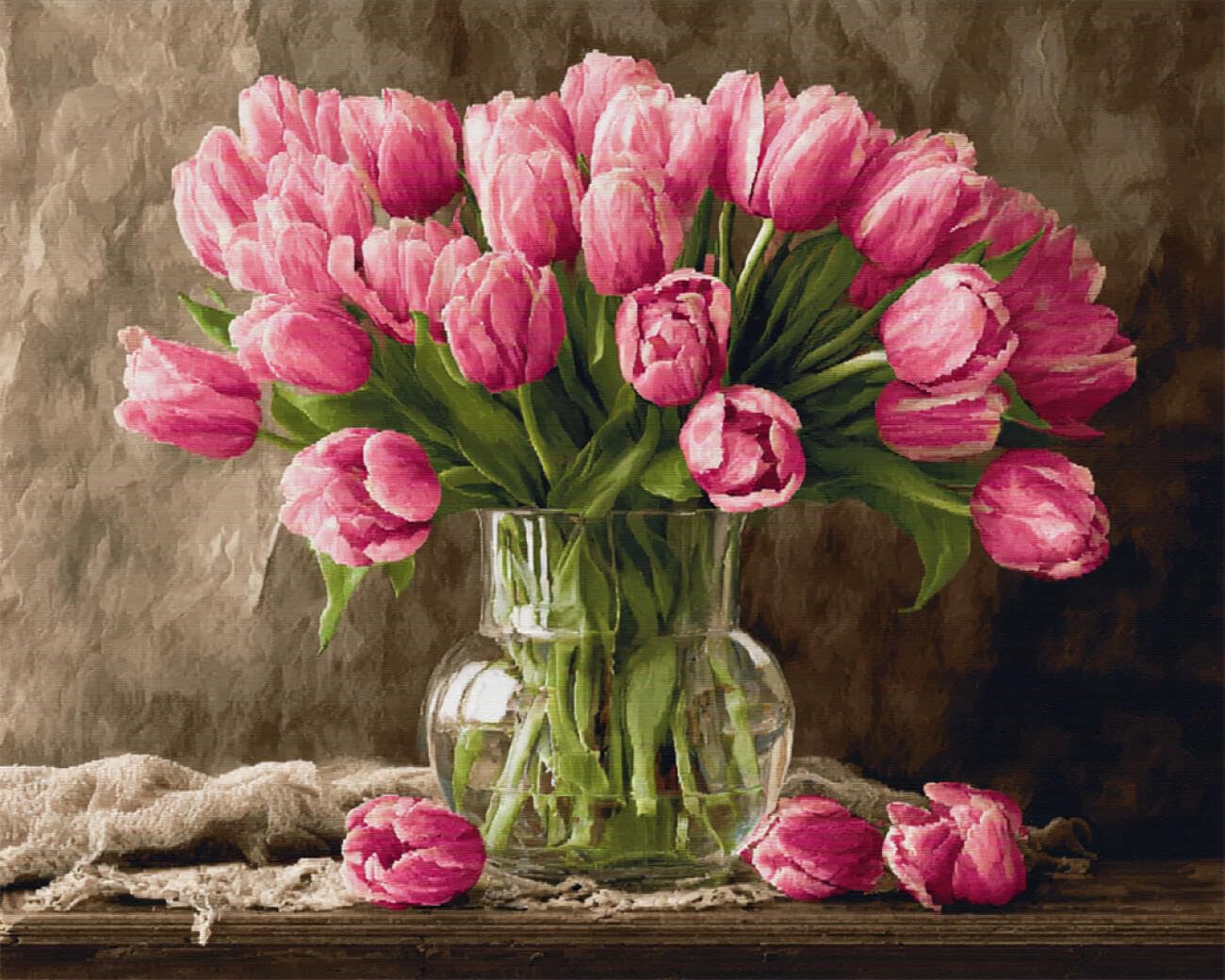 AMBATTERY Flowers DIY French Embroidery Kit with Beads Tulips in A Vase Bead Embroidery Kit for Adults Needlepoint Tapestry Set Beaded Stitching 40x50cm