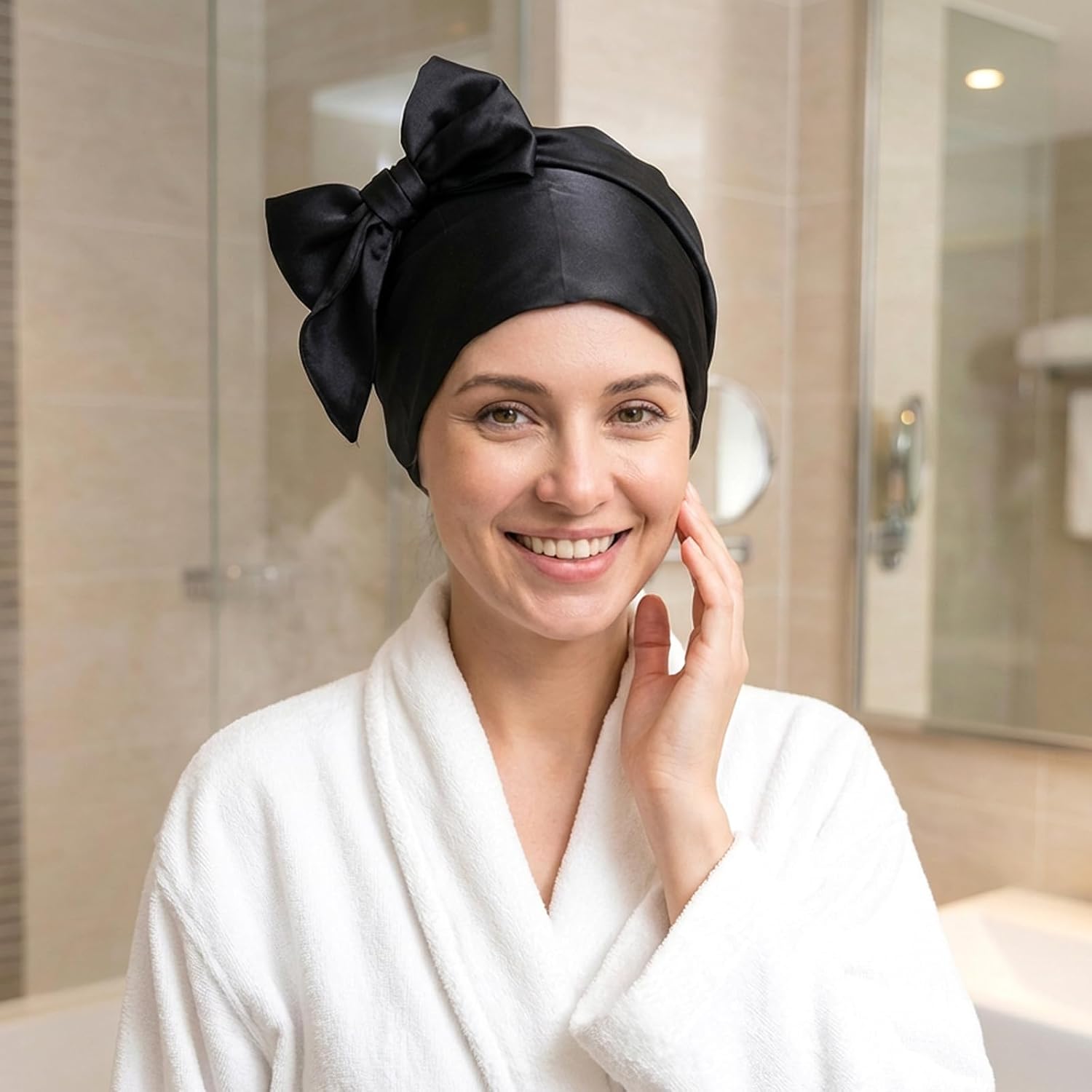 2 Pcs Large Square Head Scarf for Women, 35 Inch Silk Hair Scarf & Head Wrap, Smooth Soft Fashion Headscarf for Women Hair Wrapping at Night Sleeping(Black, Brown) - Image 5