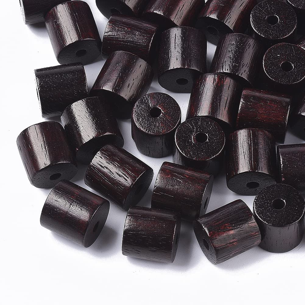 PandaHall 50pcs Natural Sandalwood Beads 12x12mm Column Tube Wooden Spacer Loose Beads Coconut Brown Waxed Wood Beads for DIY Jewelry Craft Making