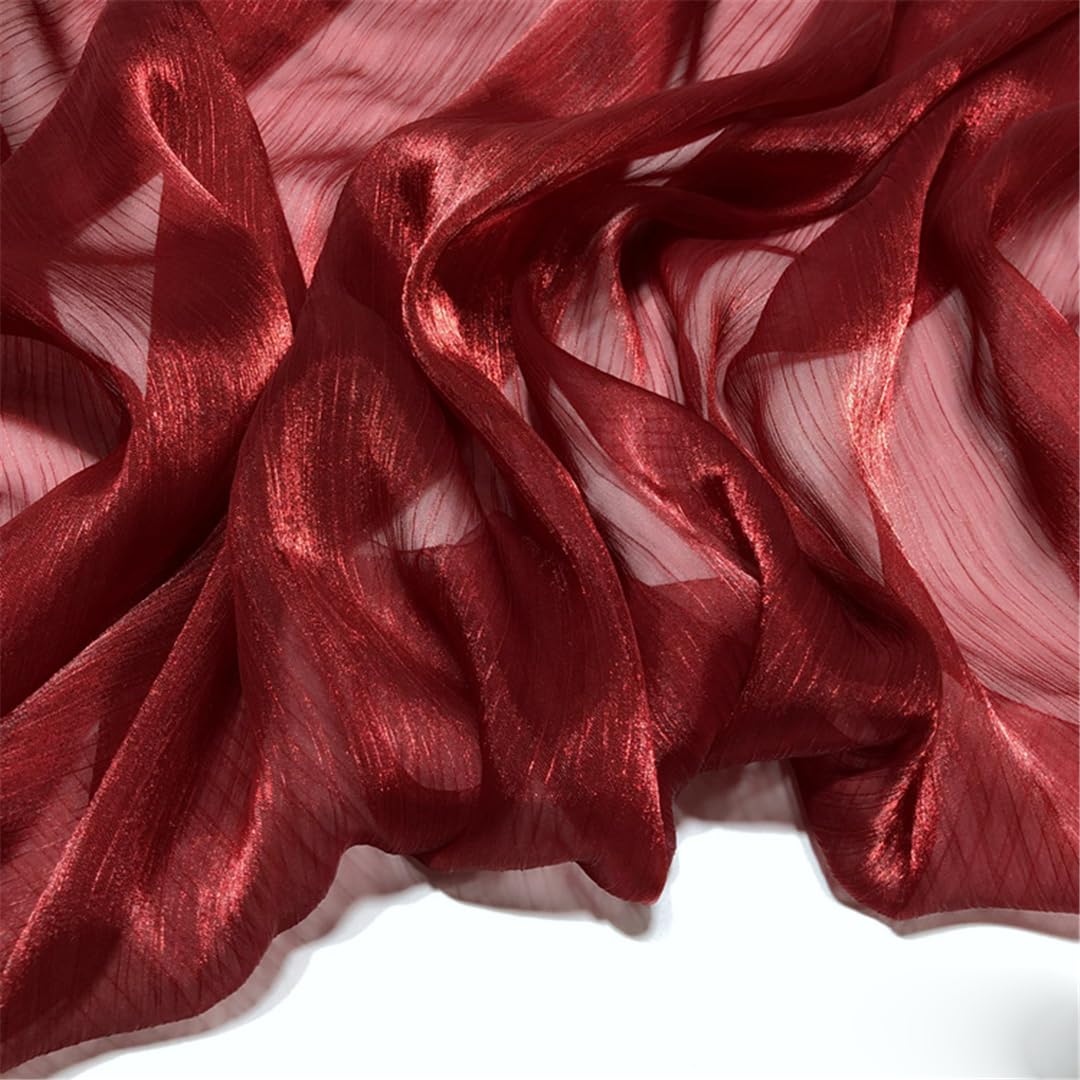 Tejido de gasa perlada plisada, Tela de Organza plateada brillante, Color sólido, transparente, ligera, fina for coser, 150cm x 1/3/5/10M(2,150cmX)