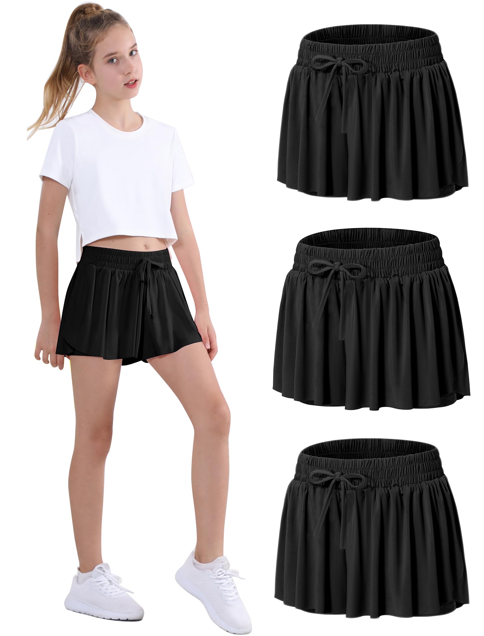 EXARUS Girls Butterfly Shorts Athletic Flowy Cheer Dance Skorts Teen
