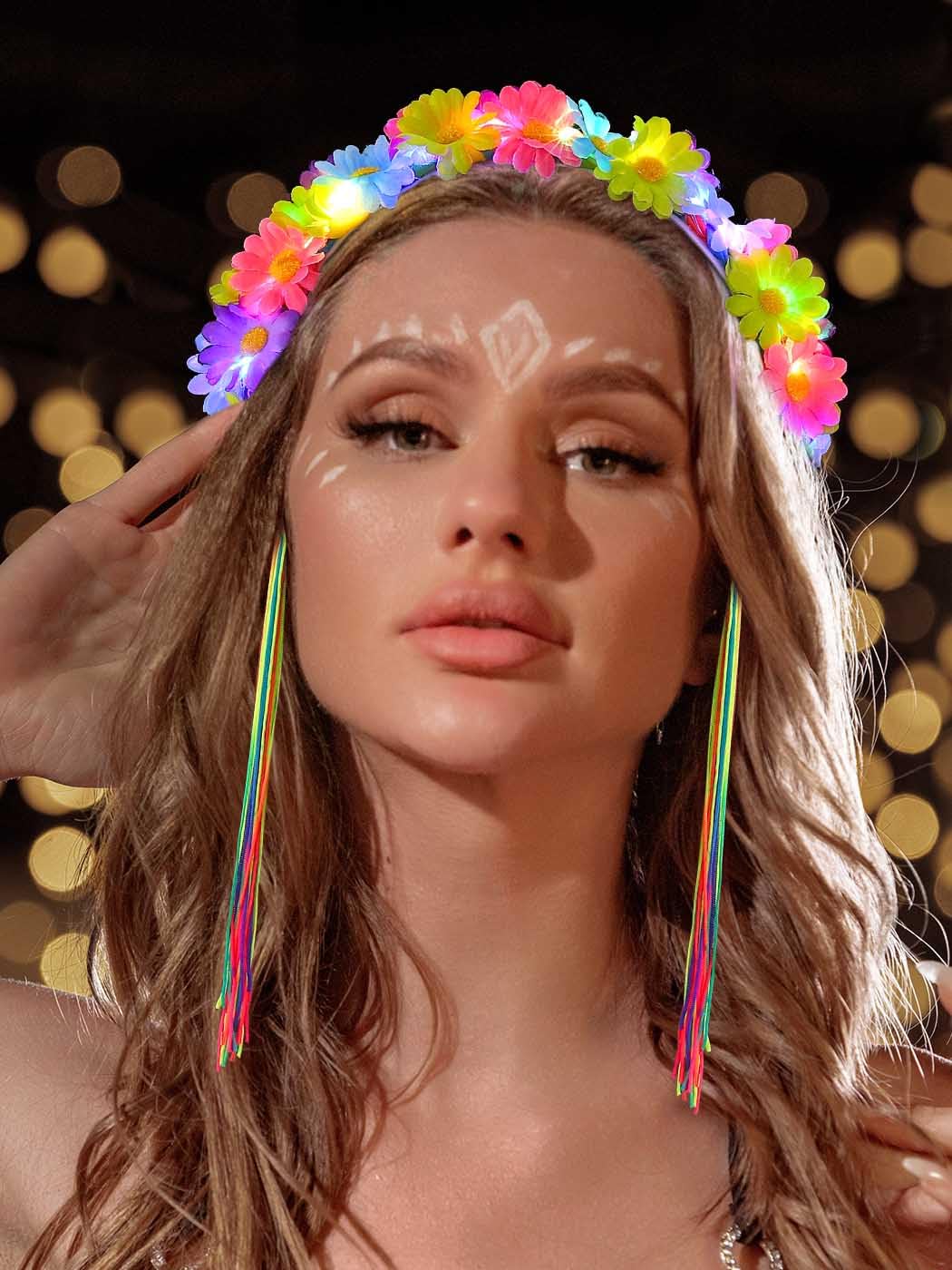 JONKY Rainbow Flower Light Up Headband Floral Glow