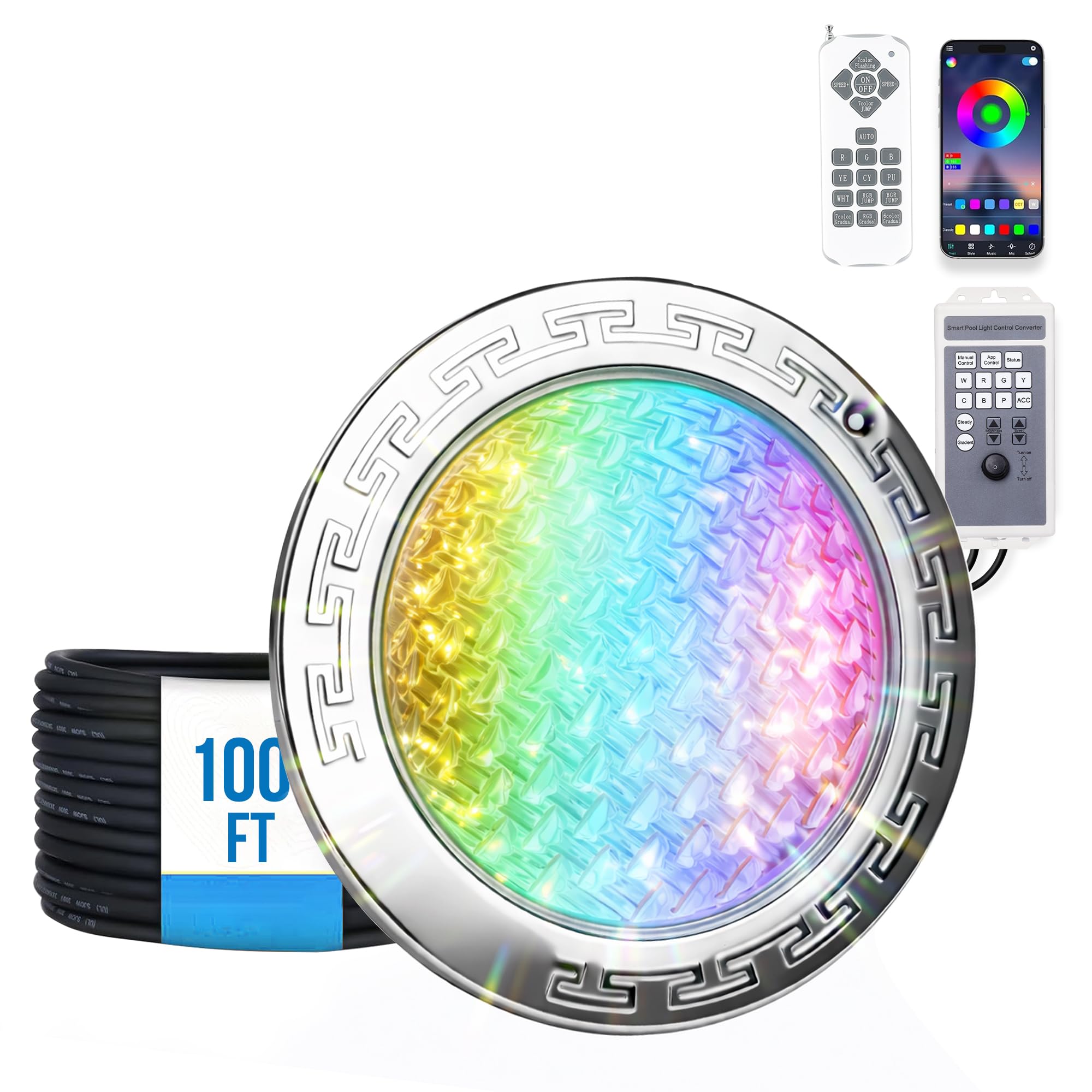 Photo 1 of Generalman Pool Lights for Inground Pools, 10-Inch RGB LED Color-Changing Underwater Light, 60W, AC 120V, 100ft Cable with Controller, Remote & APP Control, IP68 Waterproof
