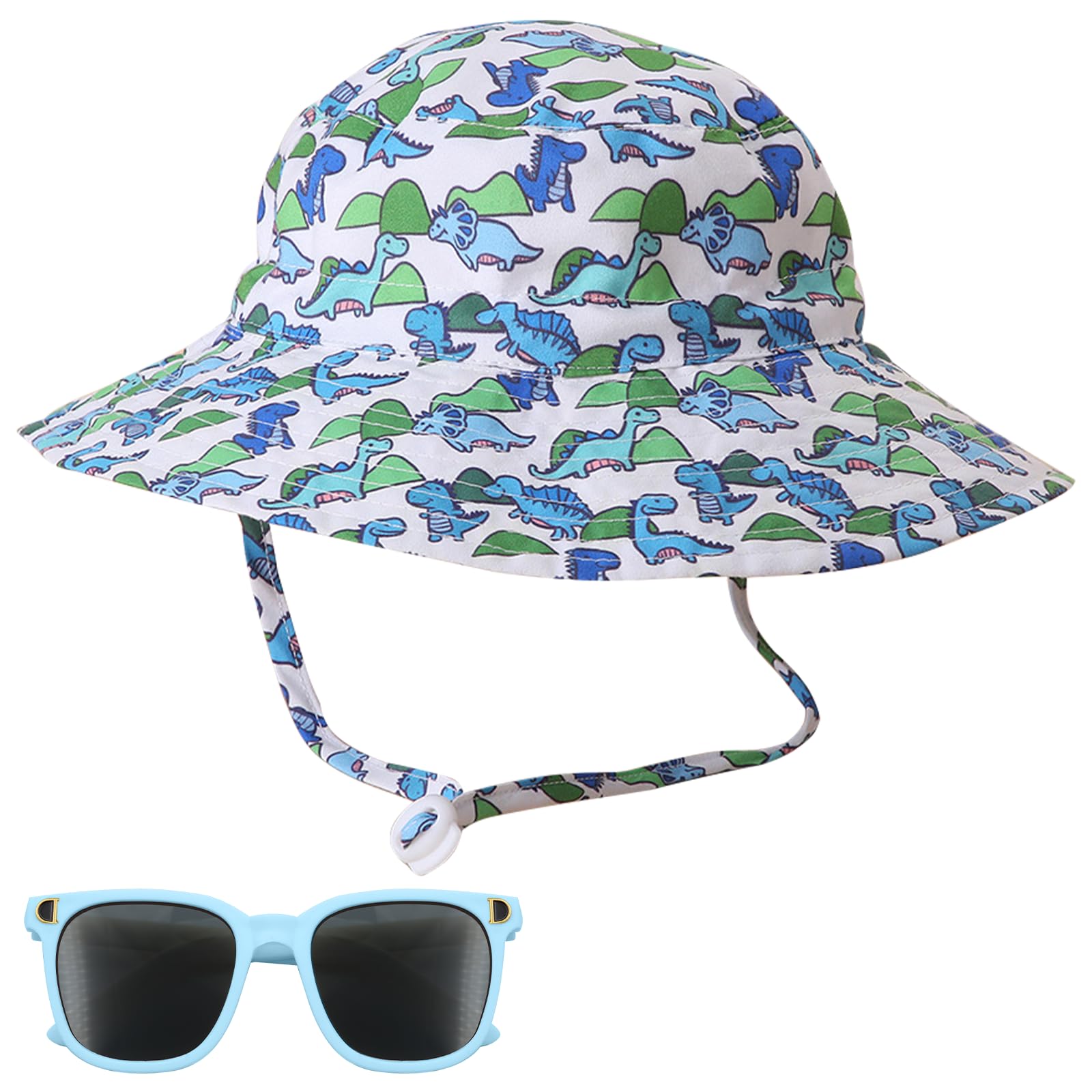 Scettar Bebé Niños Ajustable Bucket Sun Hat con Gafas de Sol Bebe,Bebé Niña Niño Sombrero de Sol Verano Algodón Gorro Playa Bebe para Niños ala Ancha para Exteriores/Natación/Playa/Piscina UPF 50+