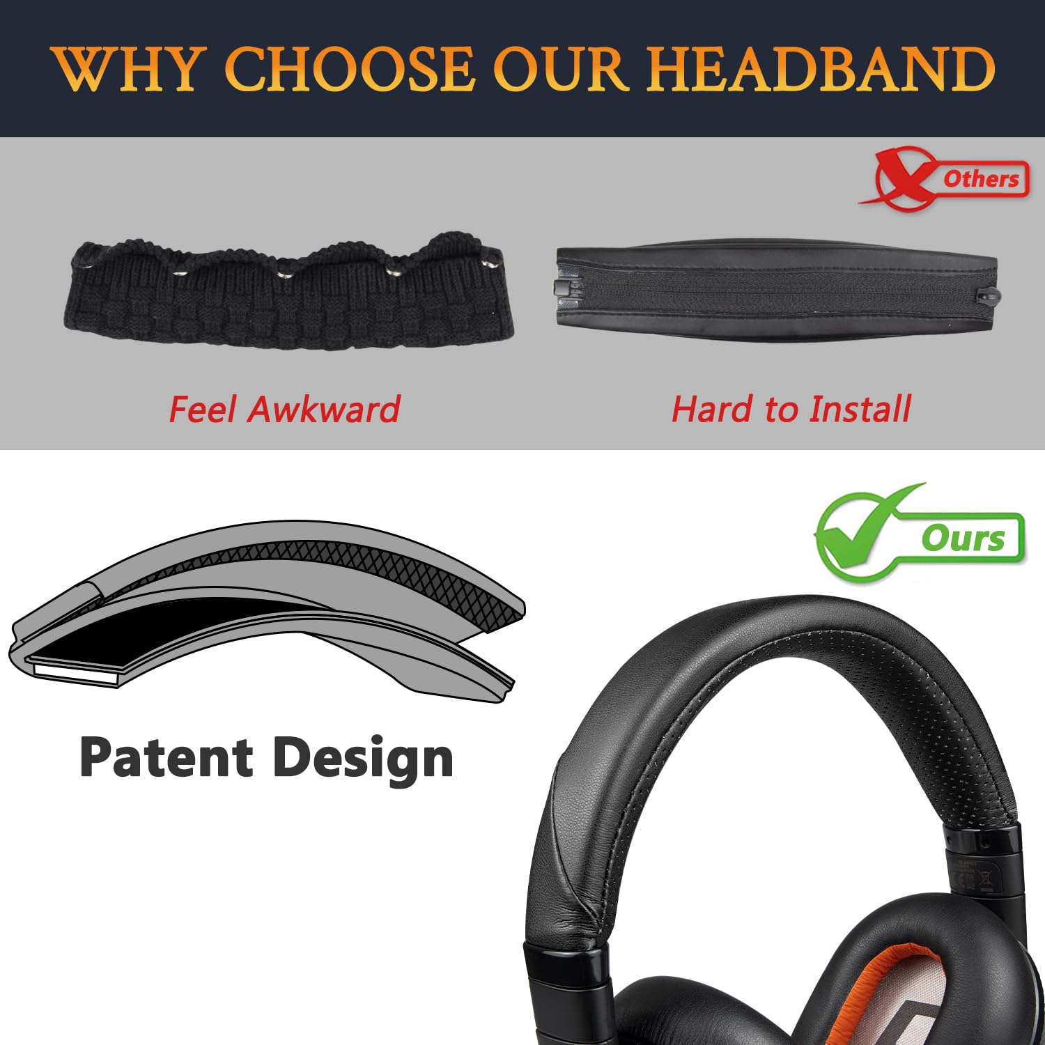 SOULWIT Pelle Proteica Cuscinetti Auricolari + Archetto, Kit di Ricambio per Plantronics BackBeat Pro 2, Cuffie Voyager 8200 UC, Parte di Riparazione di Ricambio - Nero