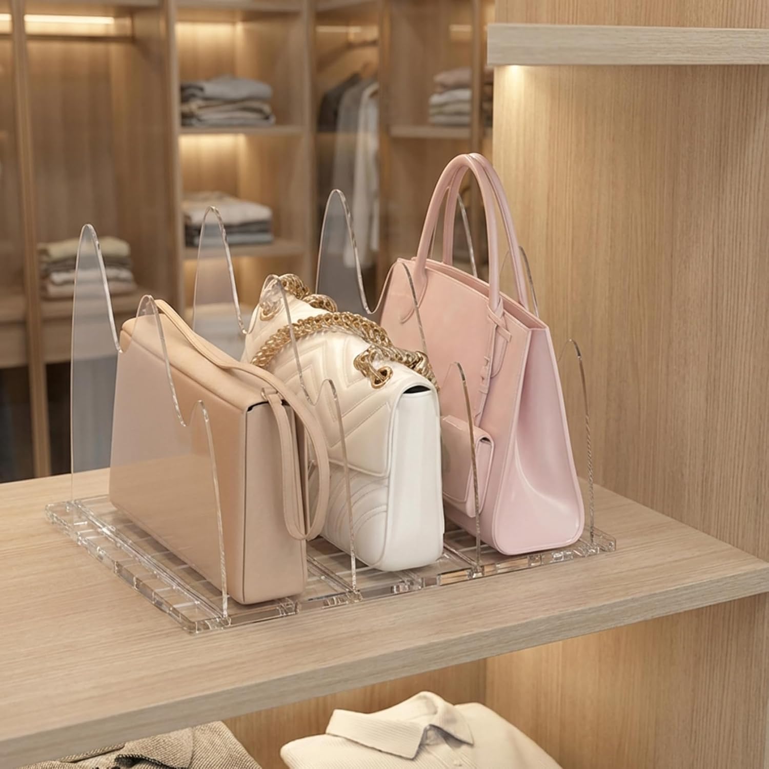 2-Pack Purse Dividers for Closet, Adjustable Shelf Dividers for Handbags, Acrylic Purse Organizer Closet Storage Organizer for for Shelf