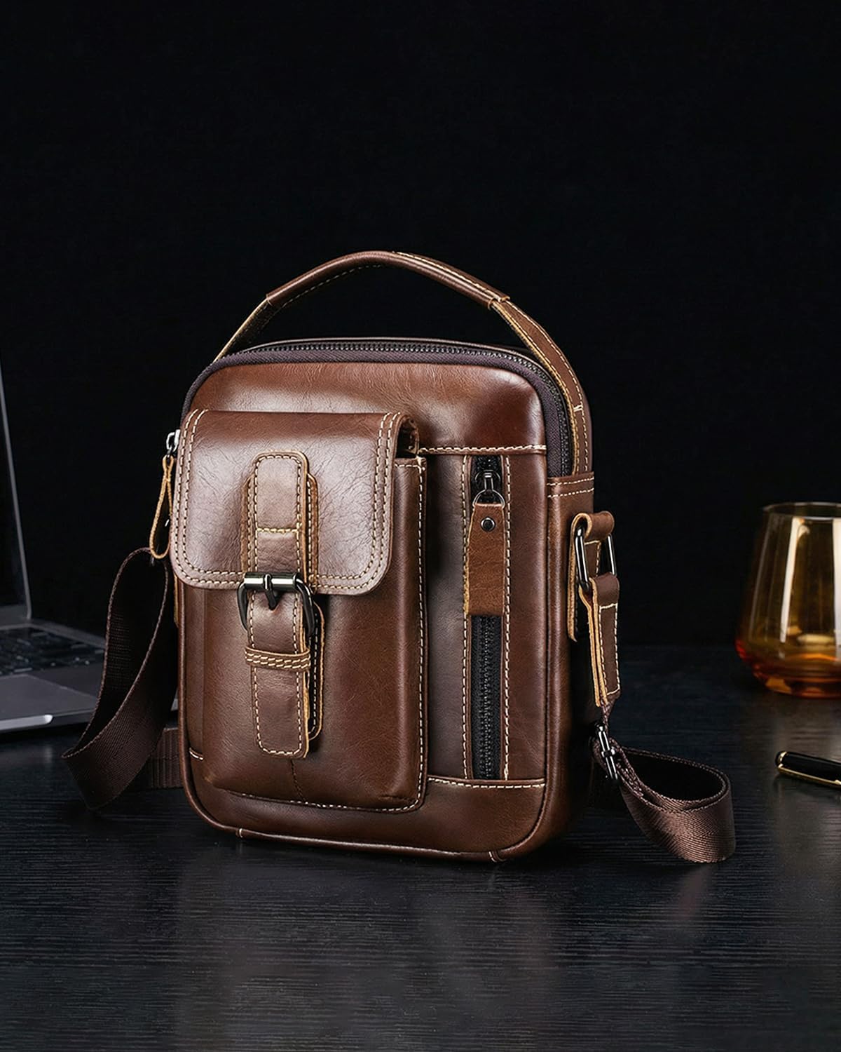 Men's Leather Crossbody Bag - Stylish & Functional Daily Companion