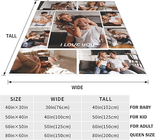 Miniatura 3 de Manta personalizada con collage de fotos, texto, mantas con imágenes personalizadas, regalos para cumpleaños, bodas, para madres, papás, manta de