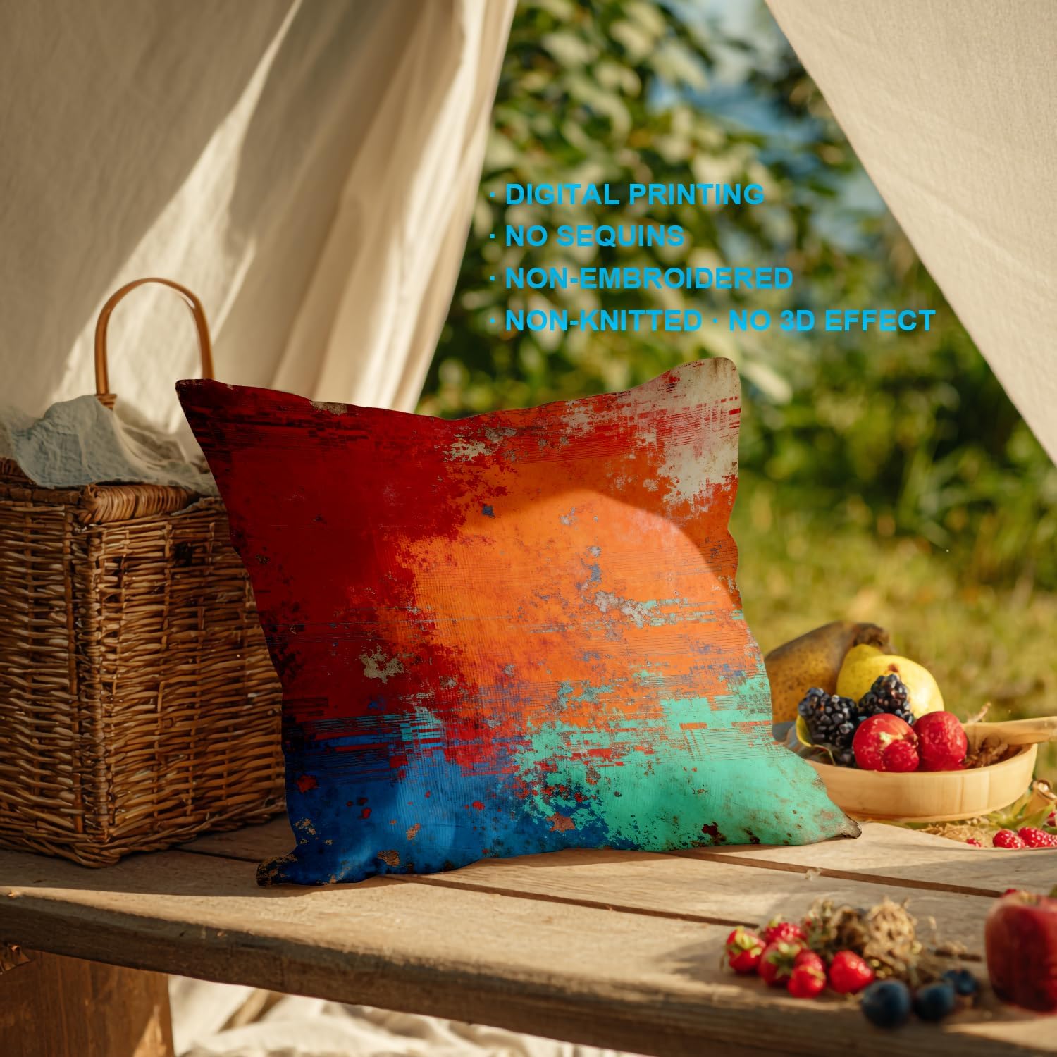 Shrahala Green Art Oil Outdoor Throw Pillow Cover, Red Painting Square Indoor Pillows Water Resistant Linen for Bedroom Living Room Set of 2 (20 X 20 in)