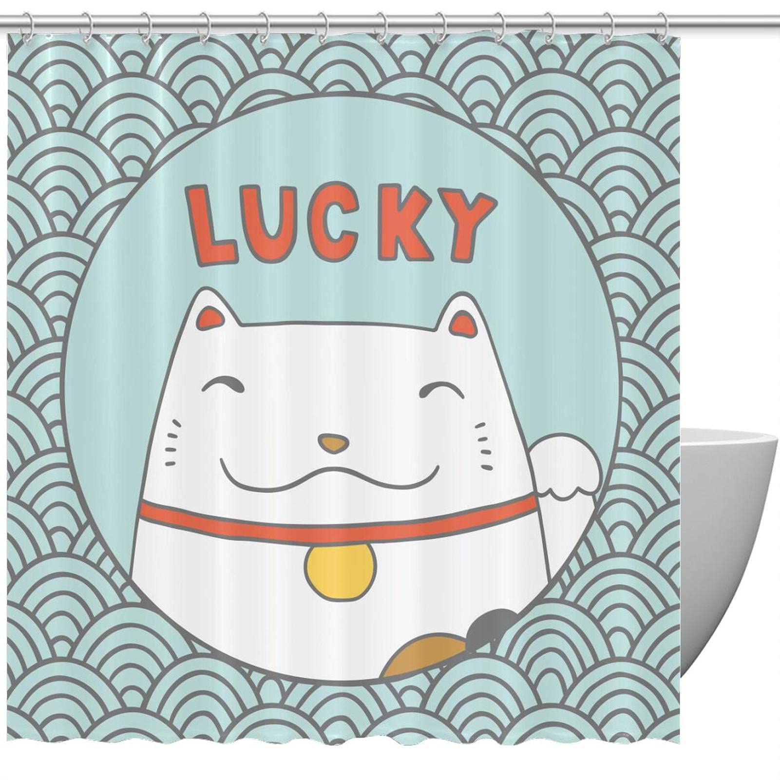 Rideau de douche chat japonais Lucky Neko rideau de salle de bain textile