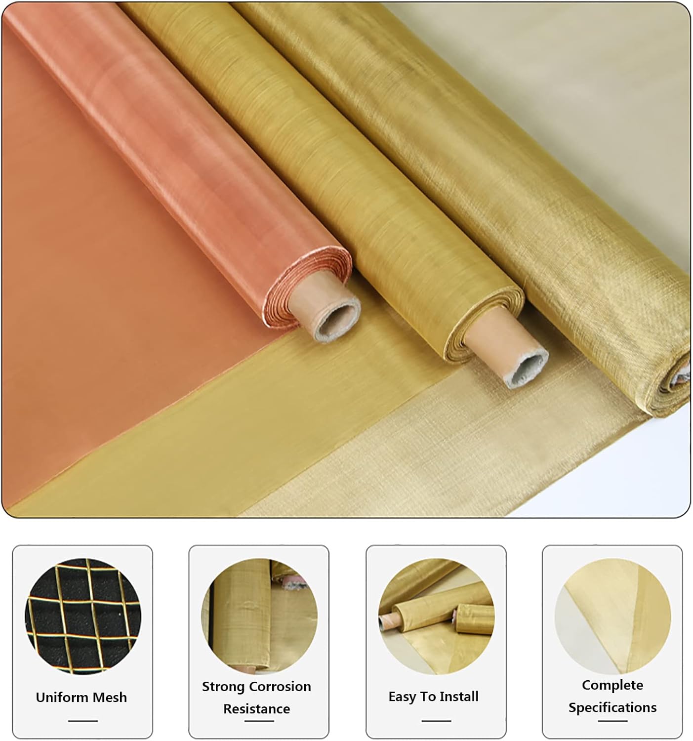 COYOUCO Brass Wire Mesh Woven Sheet - 20-200Mesh Brass Screen 100X100cm/39.4X39.4Inch for Dense Filter Screen Mesh Blocker Scrubber Clean DIY Fill Fabric,120 mesh