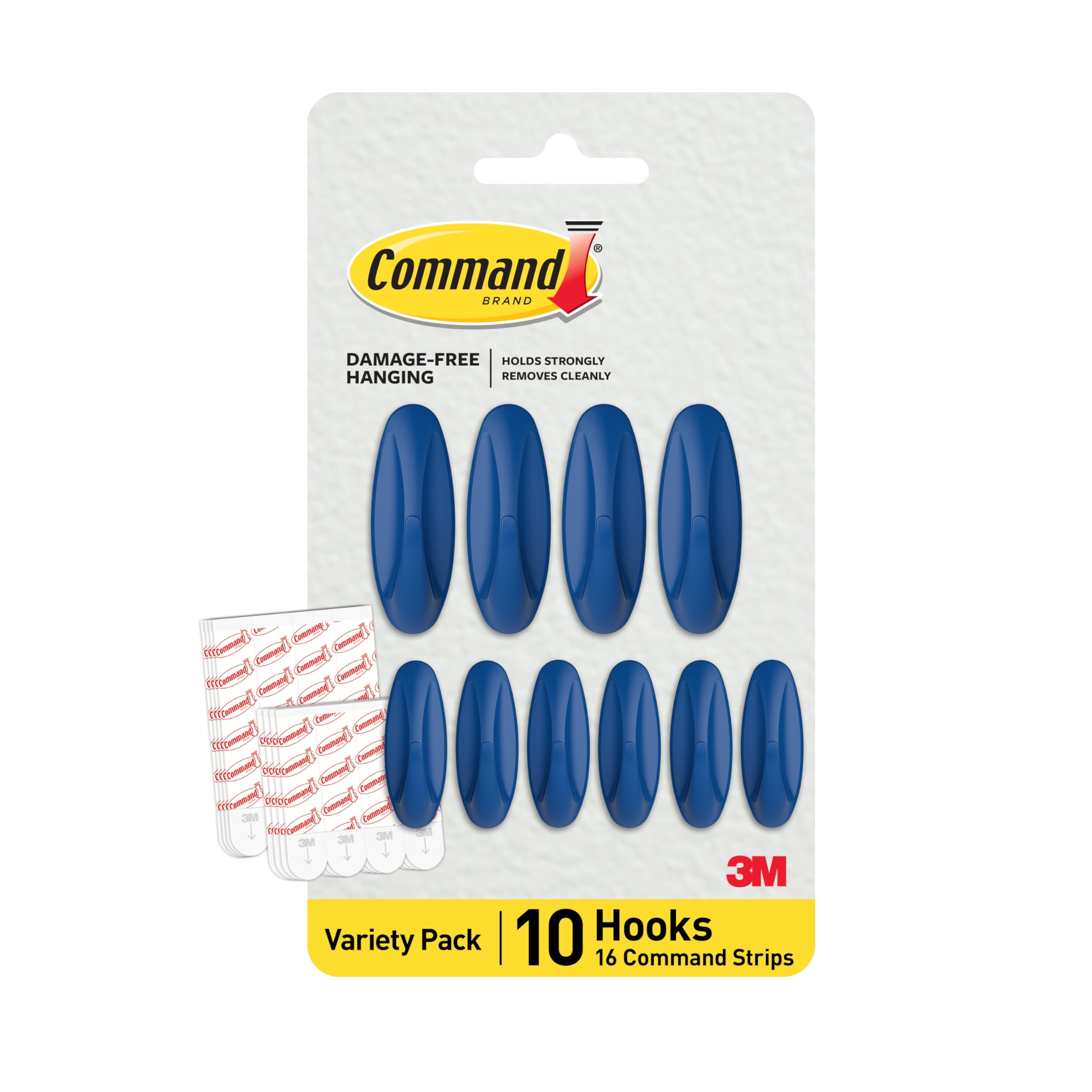Command Mixed Designer Hook Pack, Arctic Freeze, 10 Hooks, 16 Strips, Colorful Hooks for Hanging, Great for Back to School Dorm Room Decorations and Classroom Organization