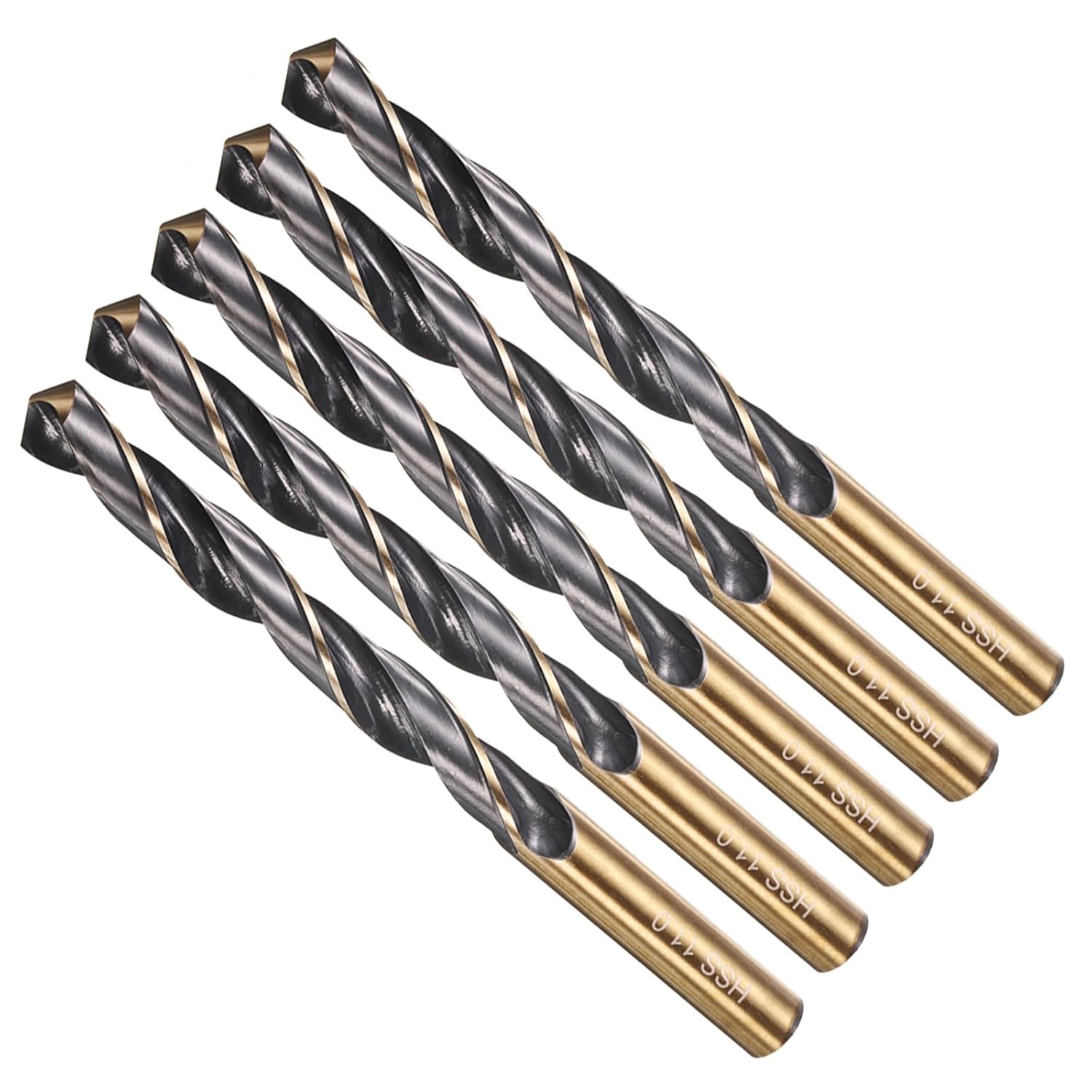 METALLIXITY Drill Bit (11mm) 5Pcs, 4341 High-Speed Steel Straight Shank 118° Black and Gold Finish for Copper Aluminum Wood Plastic Medium Hard Metal