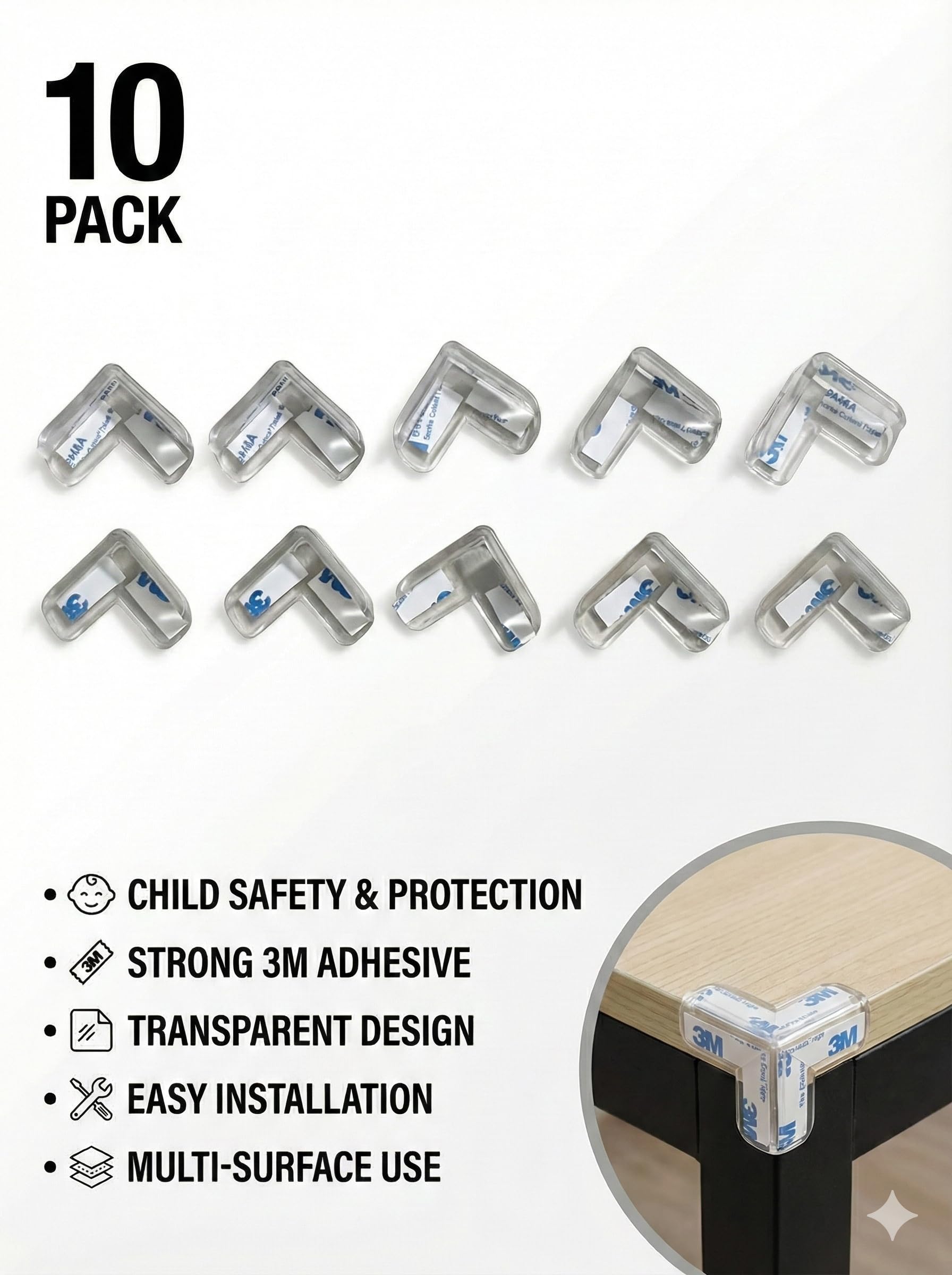 AARUDHRA Premium Transparent Corner Protectors for Kids & Baby Safety | Soft BPA-Free Silicone Edge Guards with Strong Adhesive | Furniture Protection | Pack of 10 1