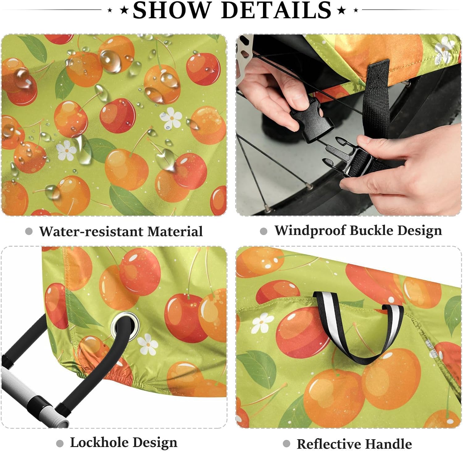 Beauty Peach Cherries Bike Cover Waterproof Electric Bike Cover Bikes Storage