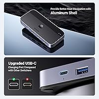 Vista 9 de UGREEN Conmutador USB 3.0 2 computadoras que comparten dispositivos USB C y A, conmutador USB de 4 puertos para compartir teclado y mouse