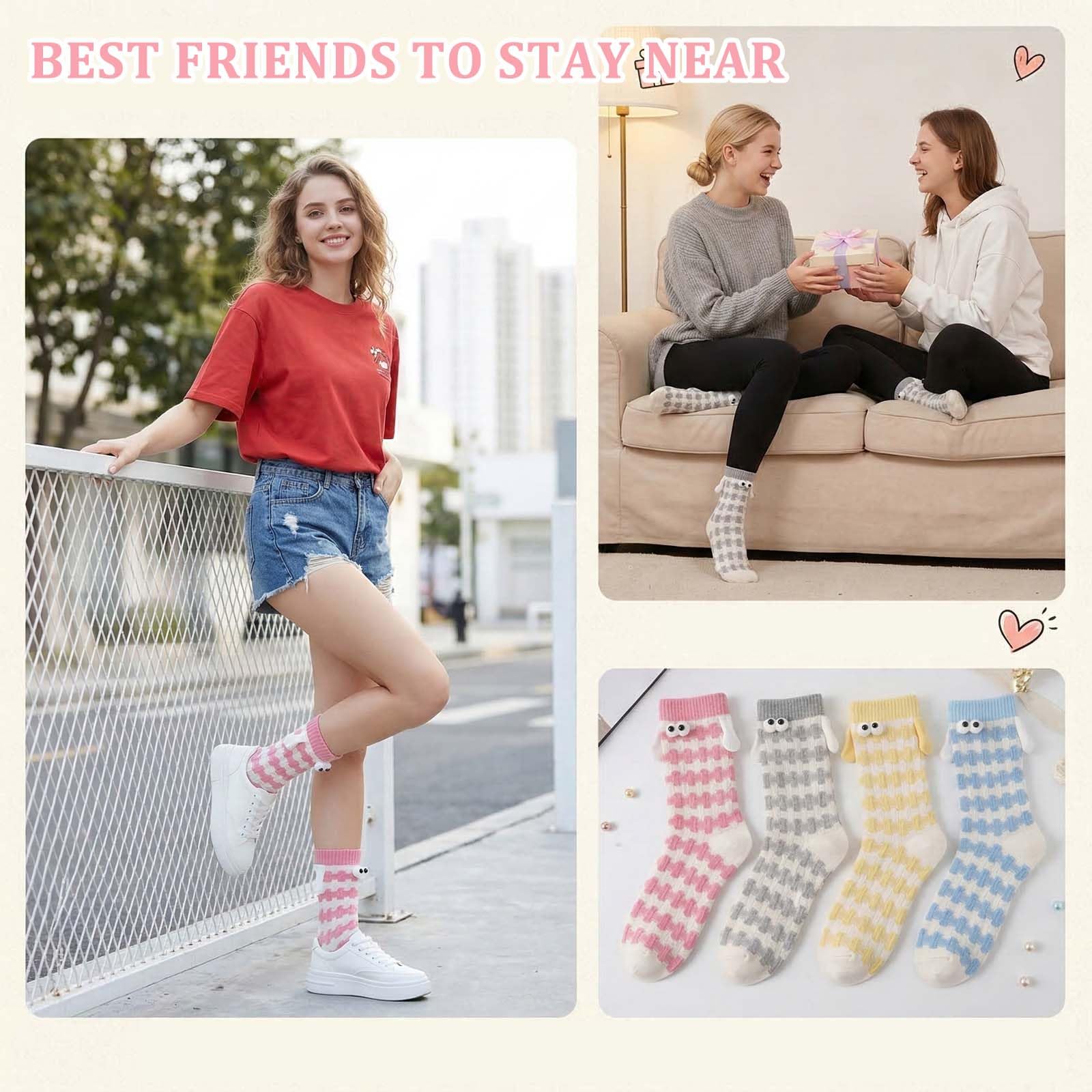 5 pares de calcetines magnéticos divertidos,Mediano Tubo Calcetines, calcetines 3d mano en la mano para mujeres hombres, par unisex divertido con las manos, calcetines para pareja